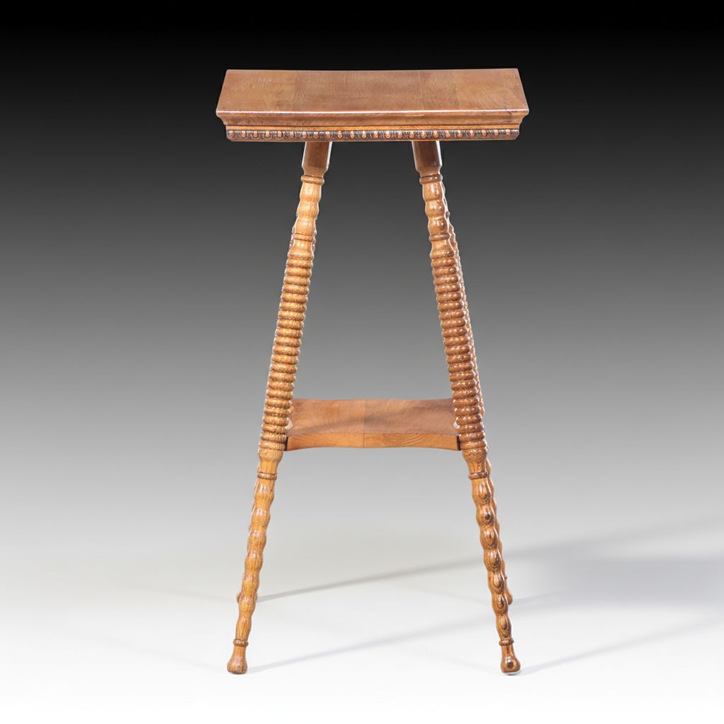 Victorian Oak Plant Stand with Bobbin-Turned Legs, Early 20th Century