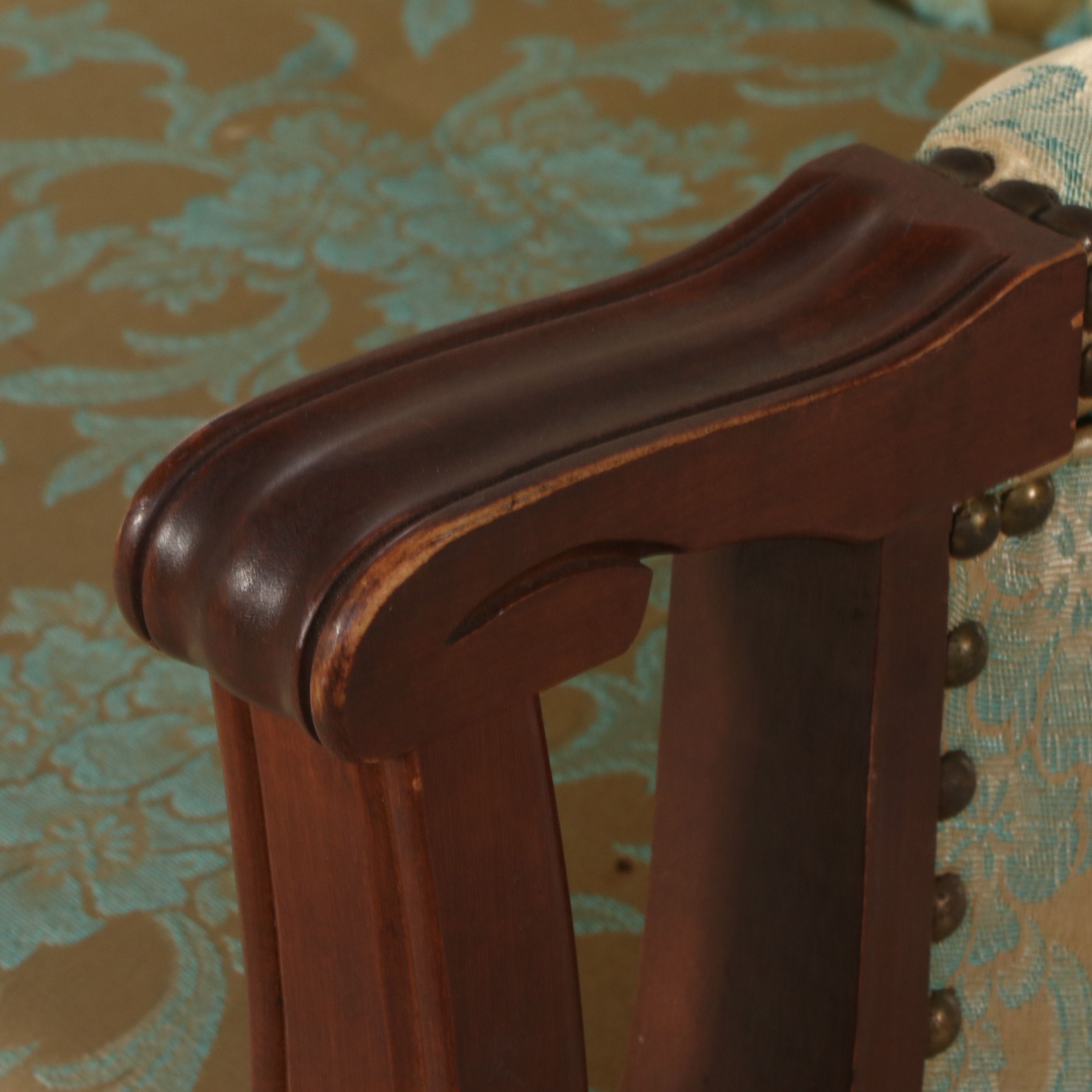 American Art Deco Style Damask Upholstered Channel-Back Armchair