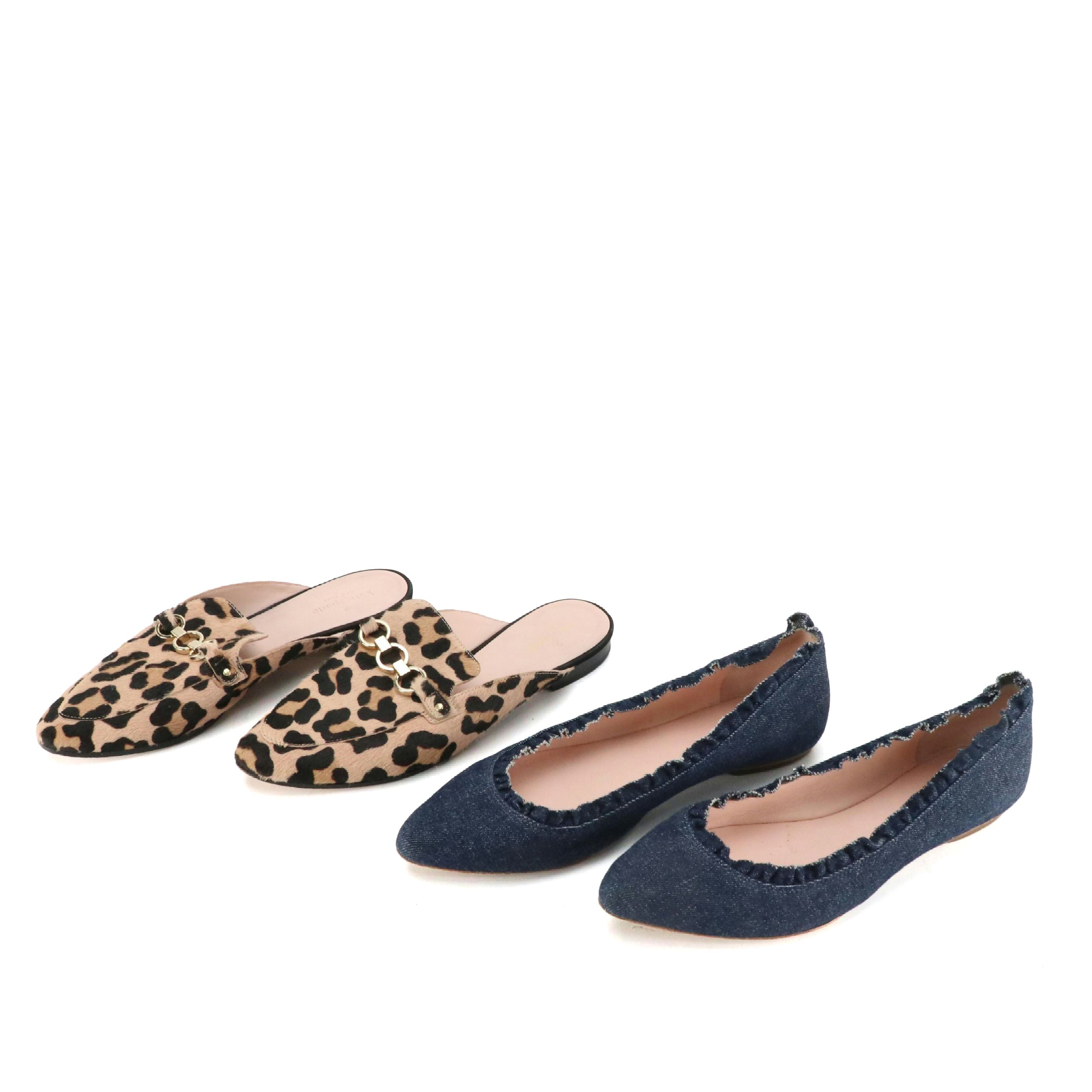 Kate Spade Ruffled Denim "Nicole" Flats and "Cece Too" Leopard Calf Hair Loafers
