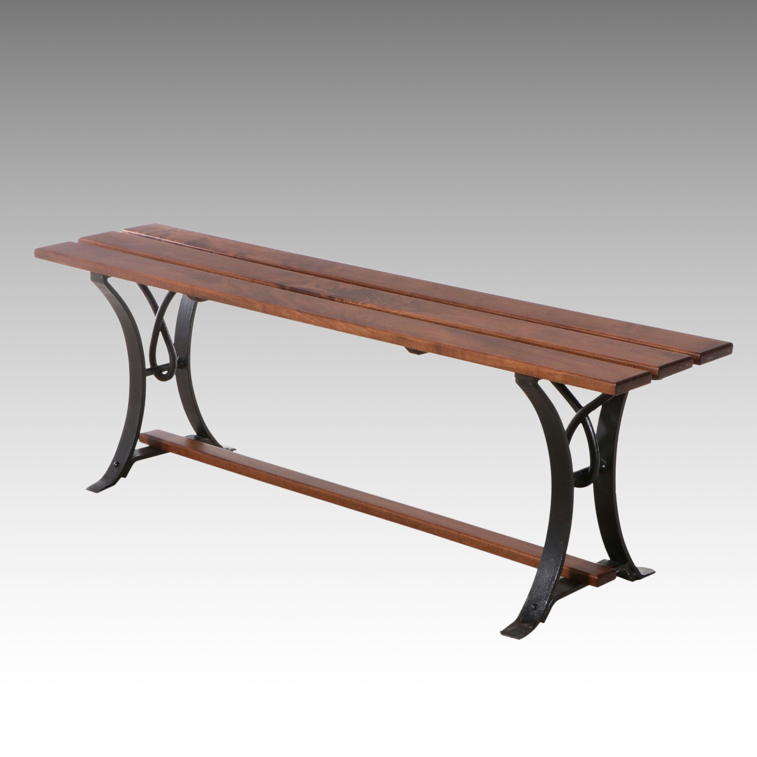 Rustic Cherry Bench Seat with Wrought Iron Base