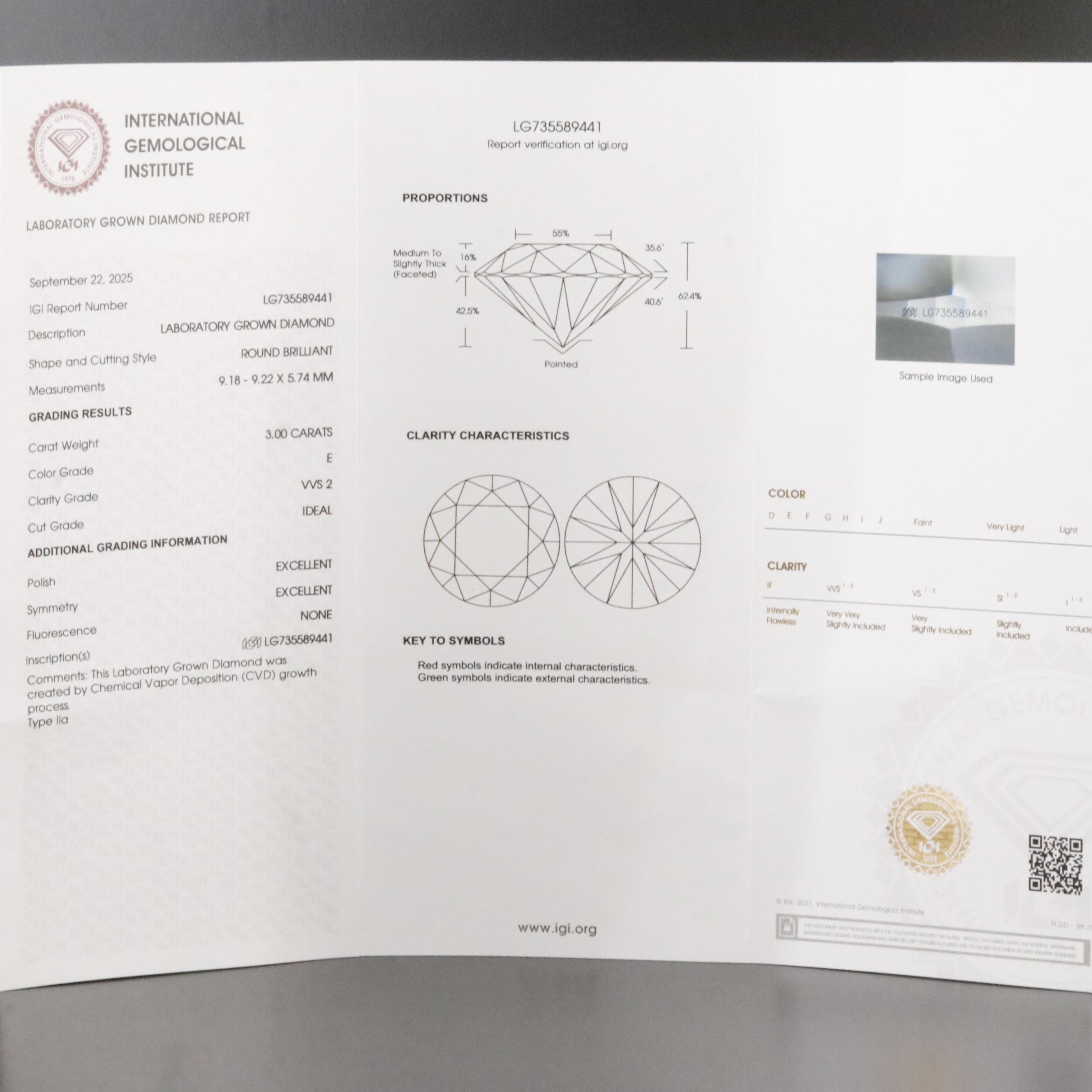 14K 3.00 CT Lab Grown Diamond Solitaire Ring with IGI Report