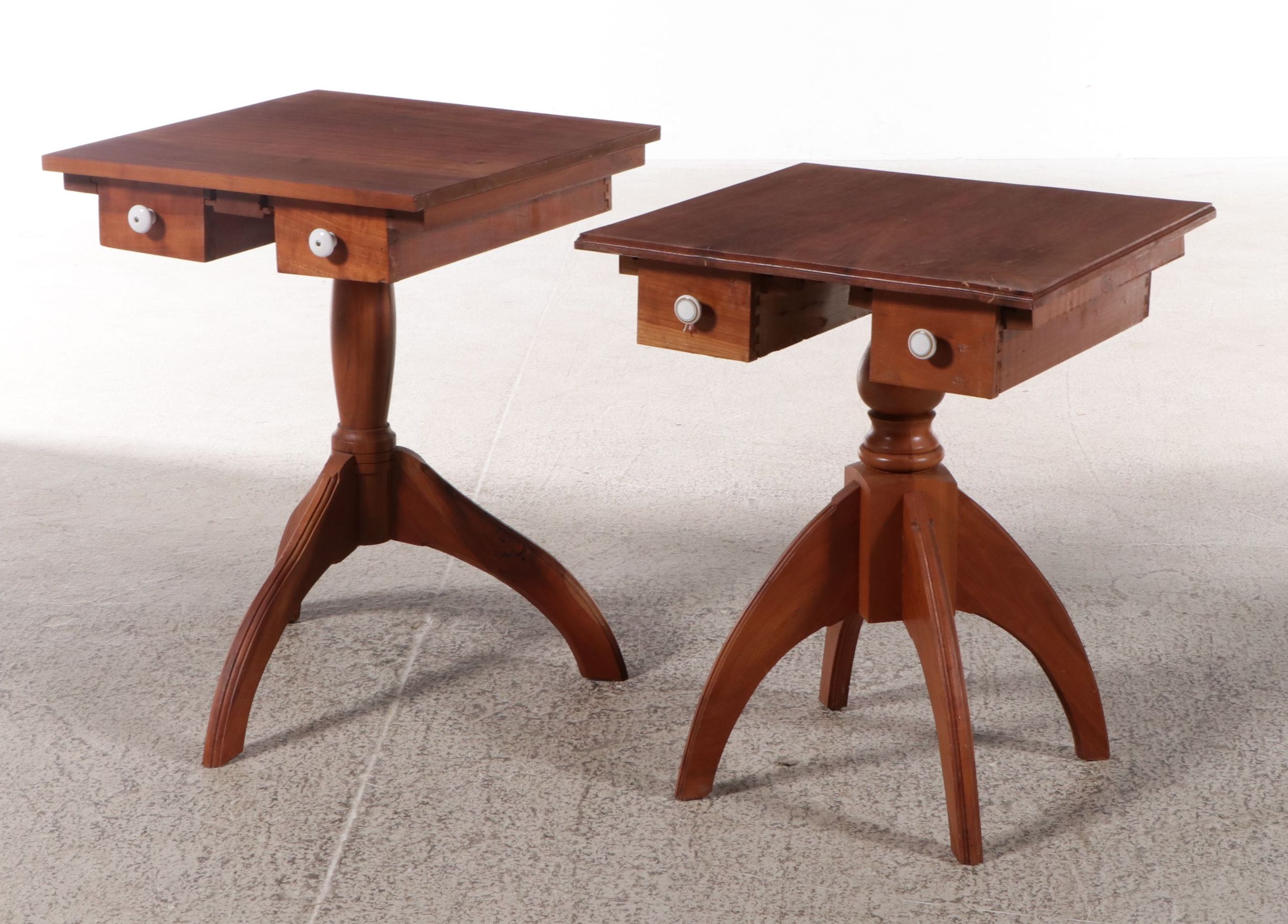 Pair of Shaker Style Cherry Pedestal Side Tables
