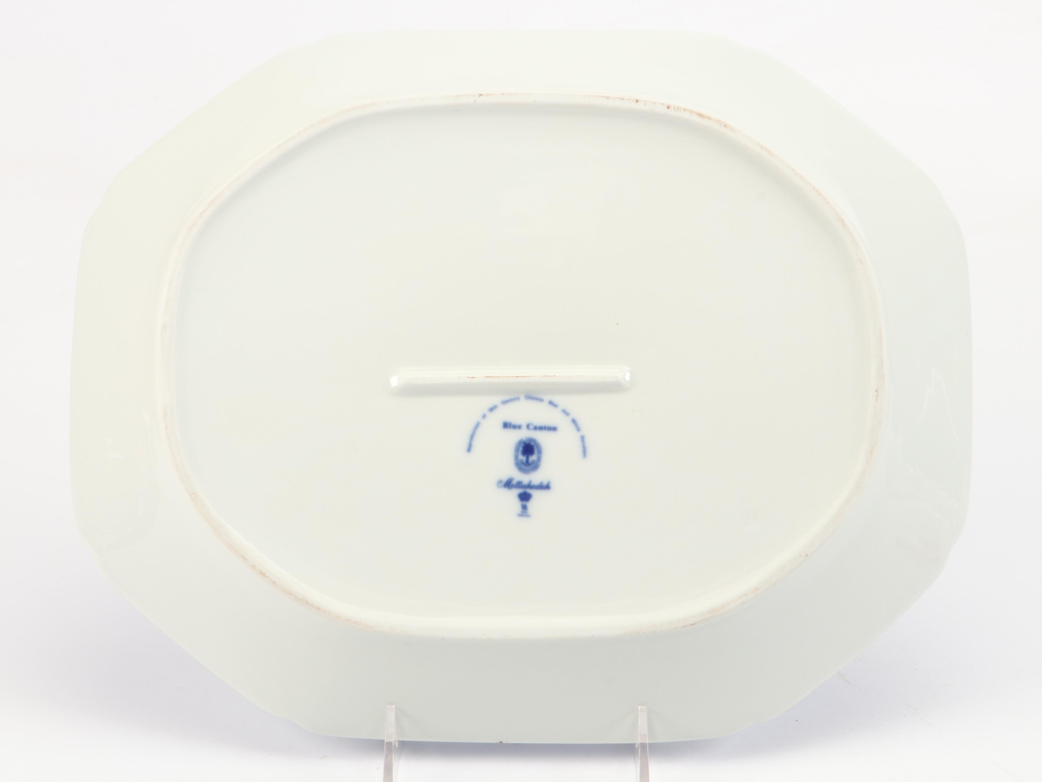 Mottahedeh Flow Blue "Blue Canton" Porcelain Platters and Cups