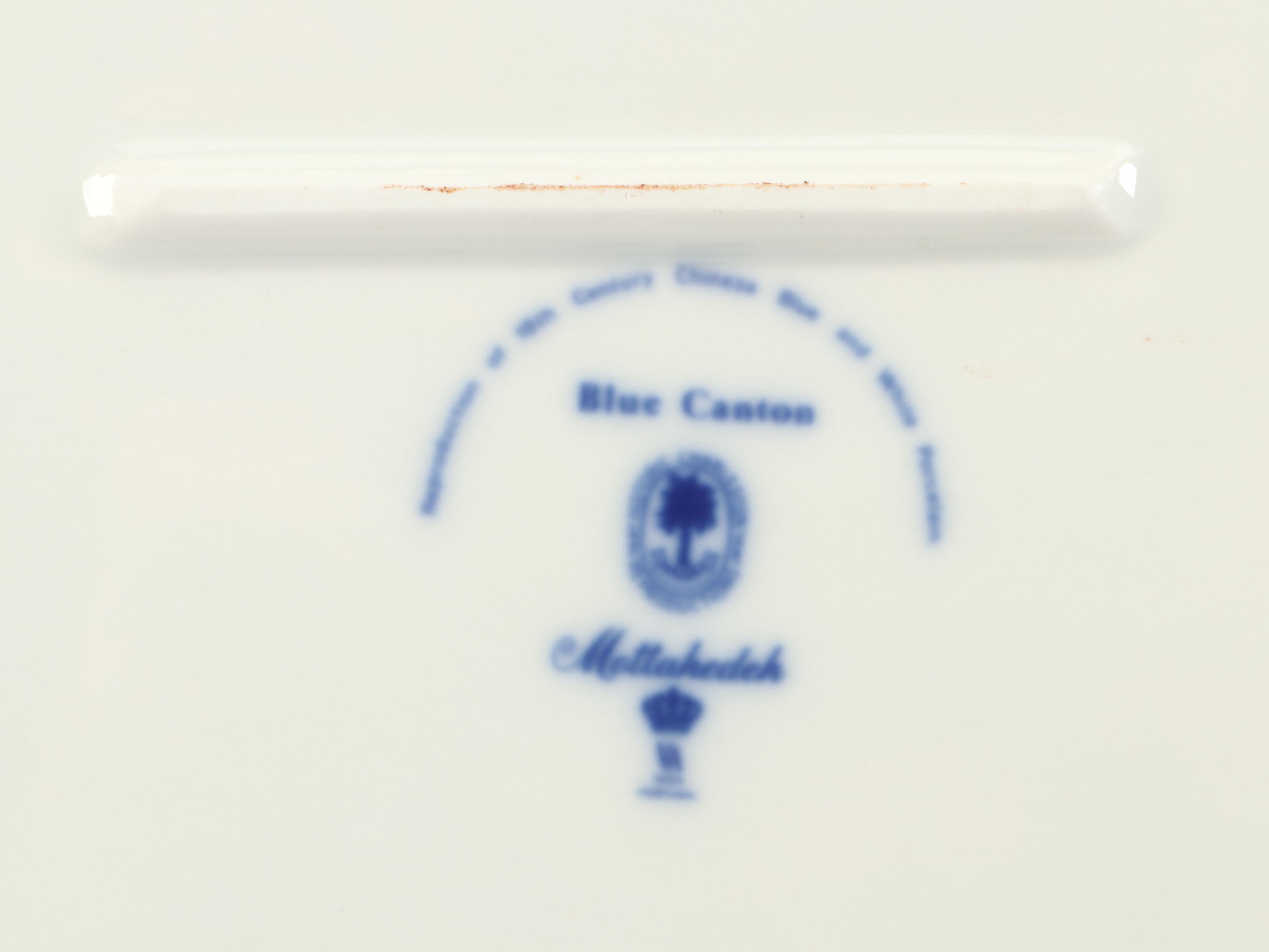 Mottahedeh Flow Blue "Blue Canton" Porcelain Platters and Cups