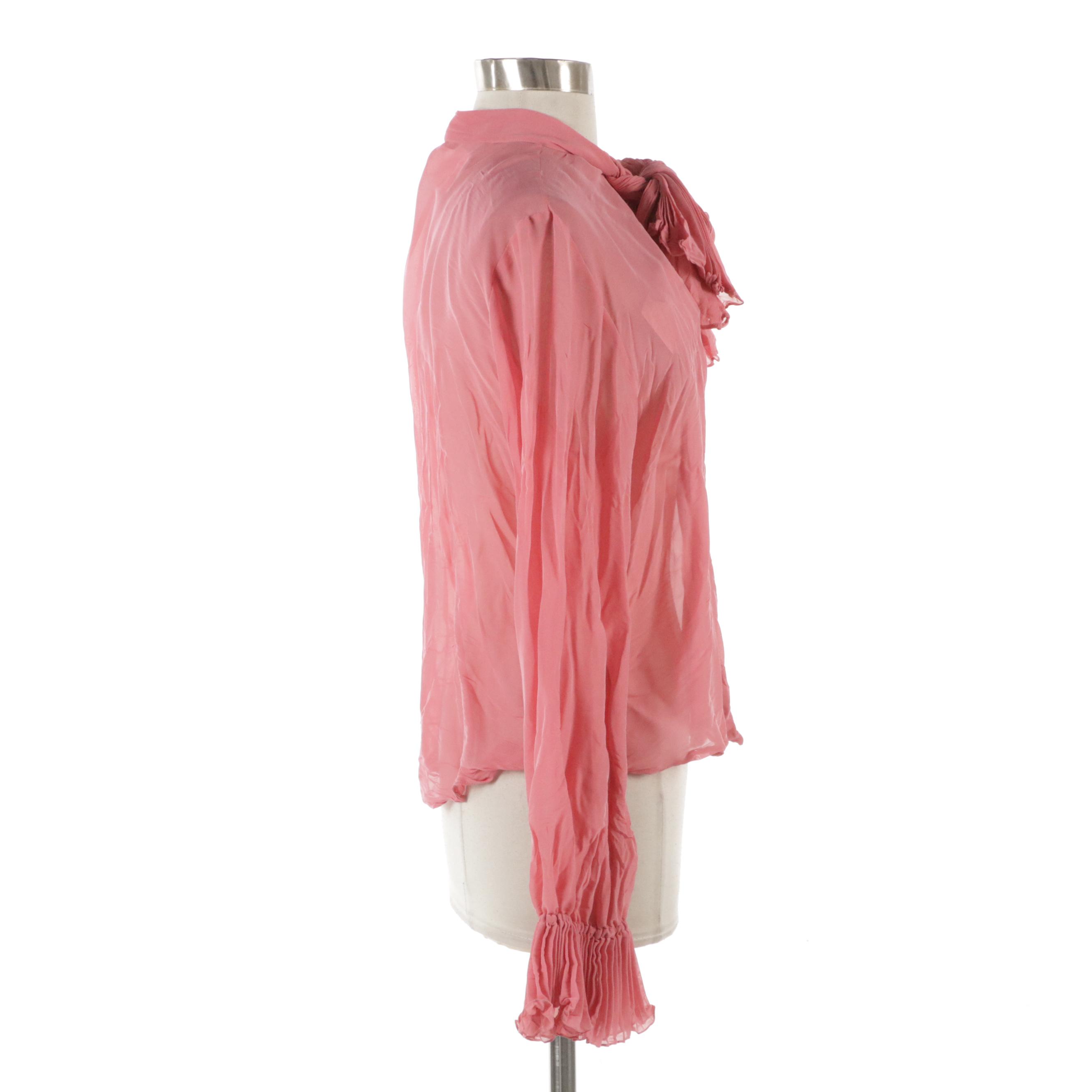 Gucci Blush Pink Silk Blend Blouse with Pleated Details
