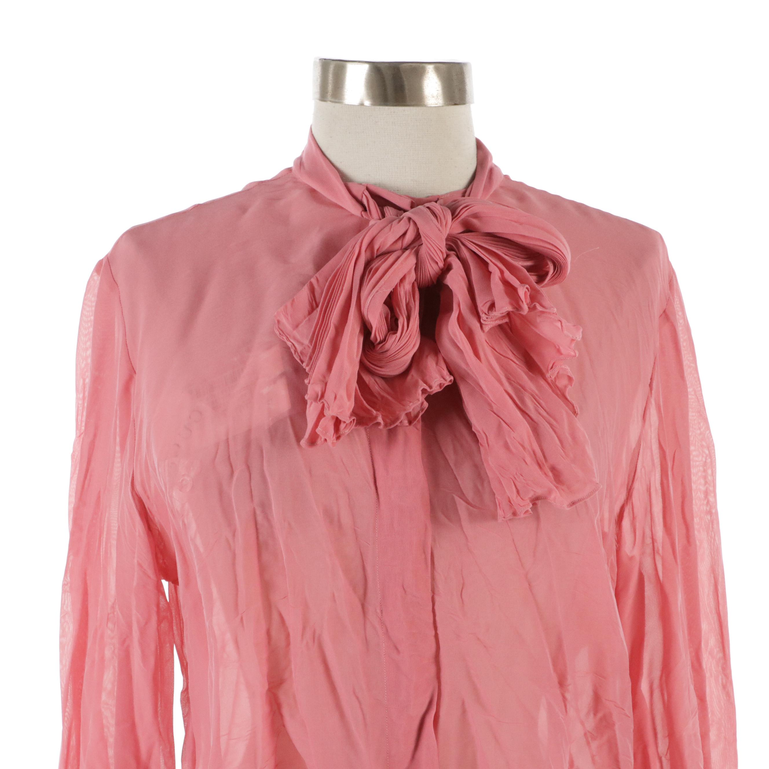 Gucci Blush Pink Silk Blend Blouse with Pleated Details