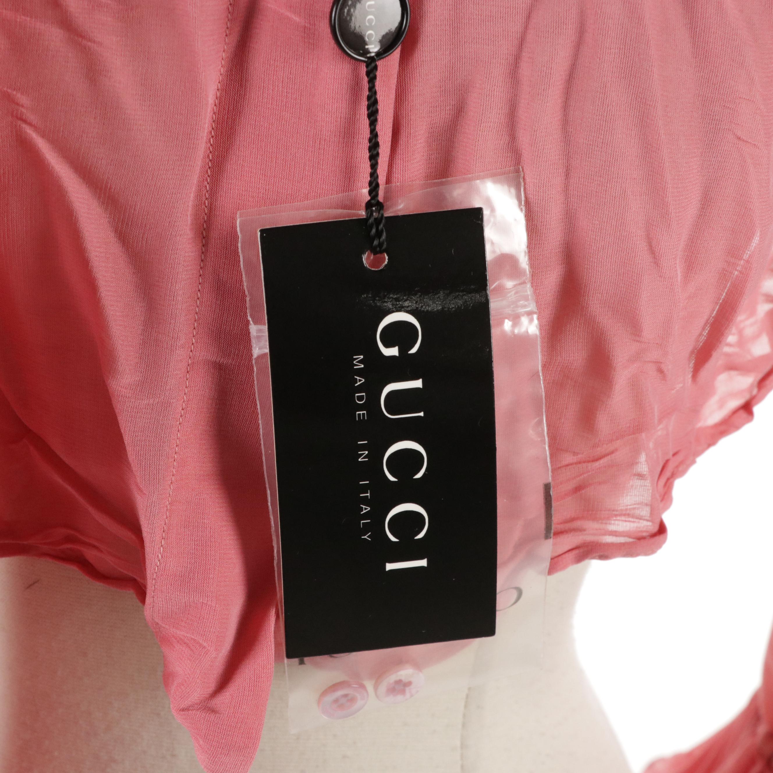 Gucci Blush Pink Silk Blend Blouse with Pleated Details