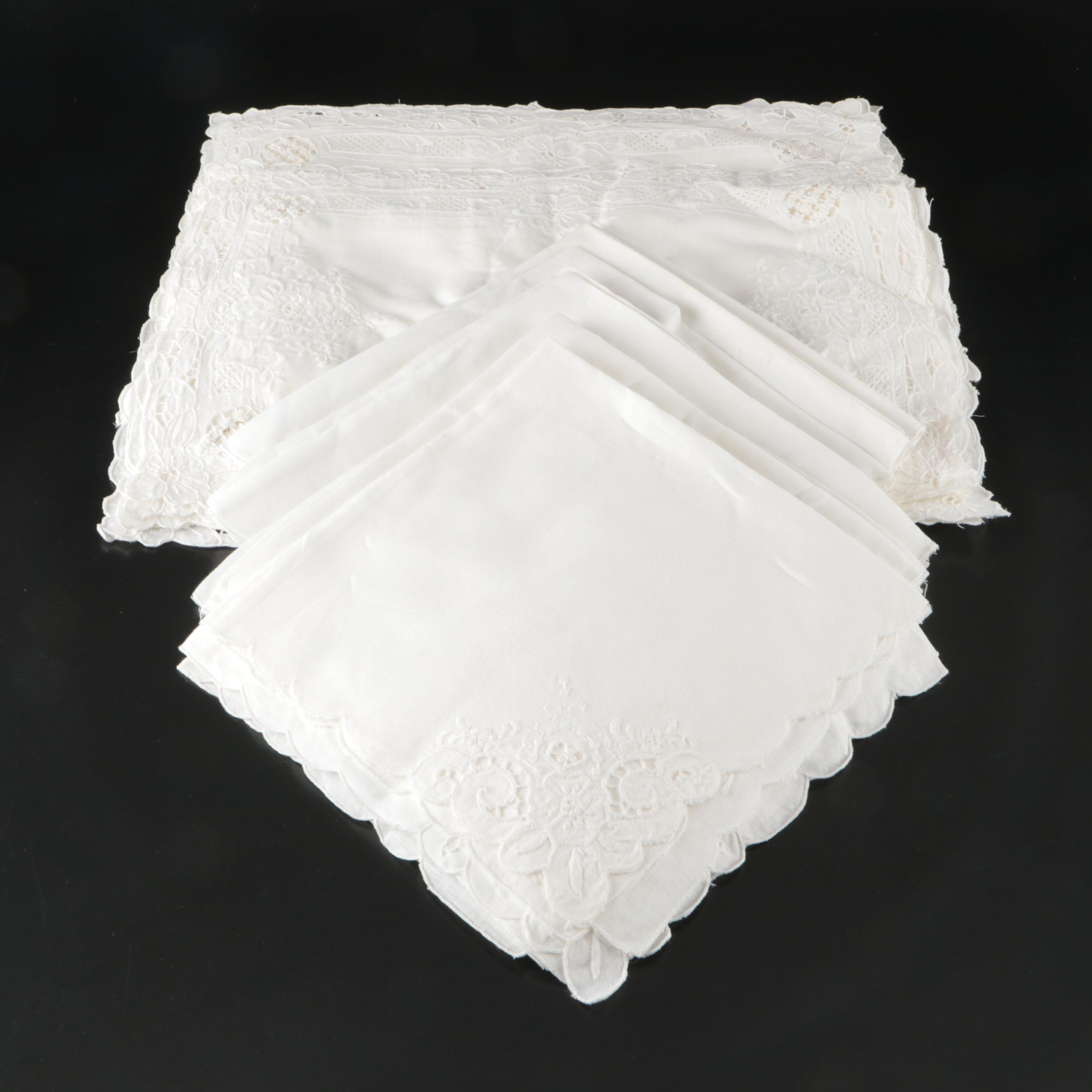 Embroidered Lace-Trim Placemats and Napkins