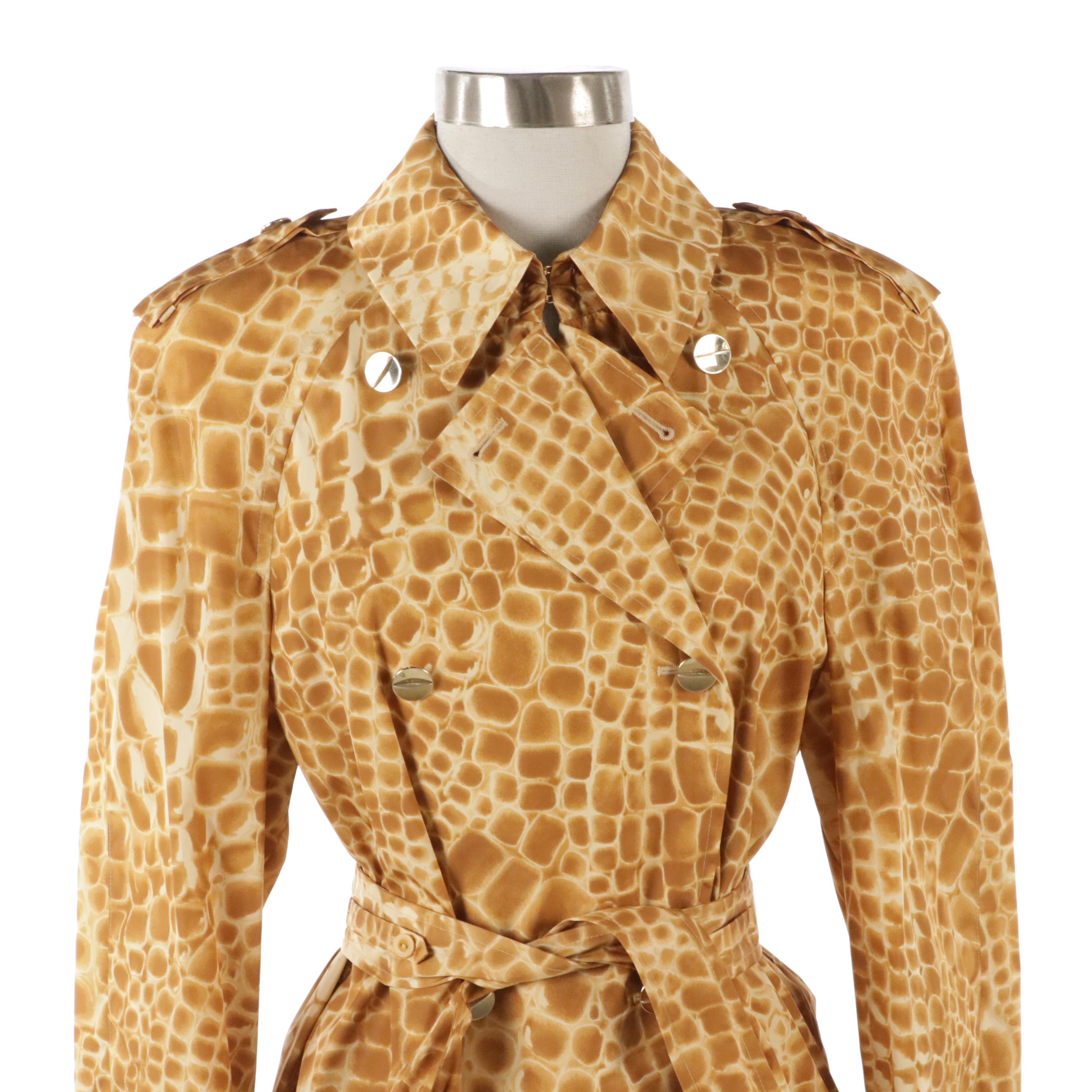 Escada Animal Printed Nylon Short Trench Coat, With Tags