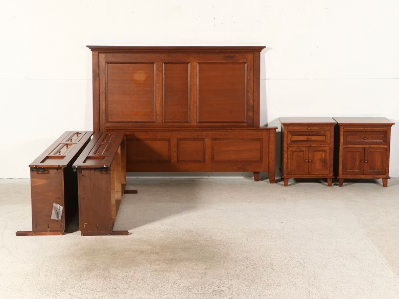 Shaker Style Cherry Finish Bed Frame with Coordinating Nightstands