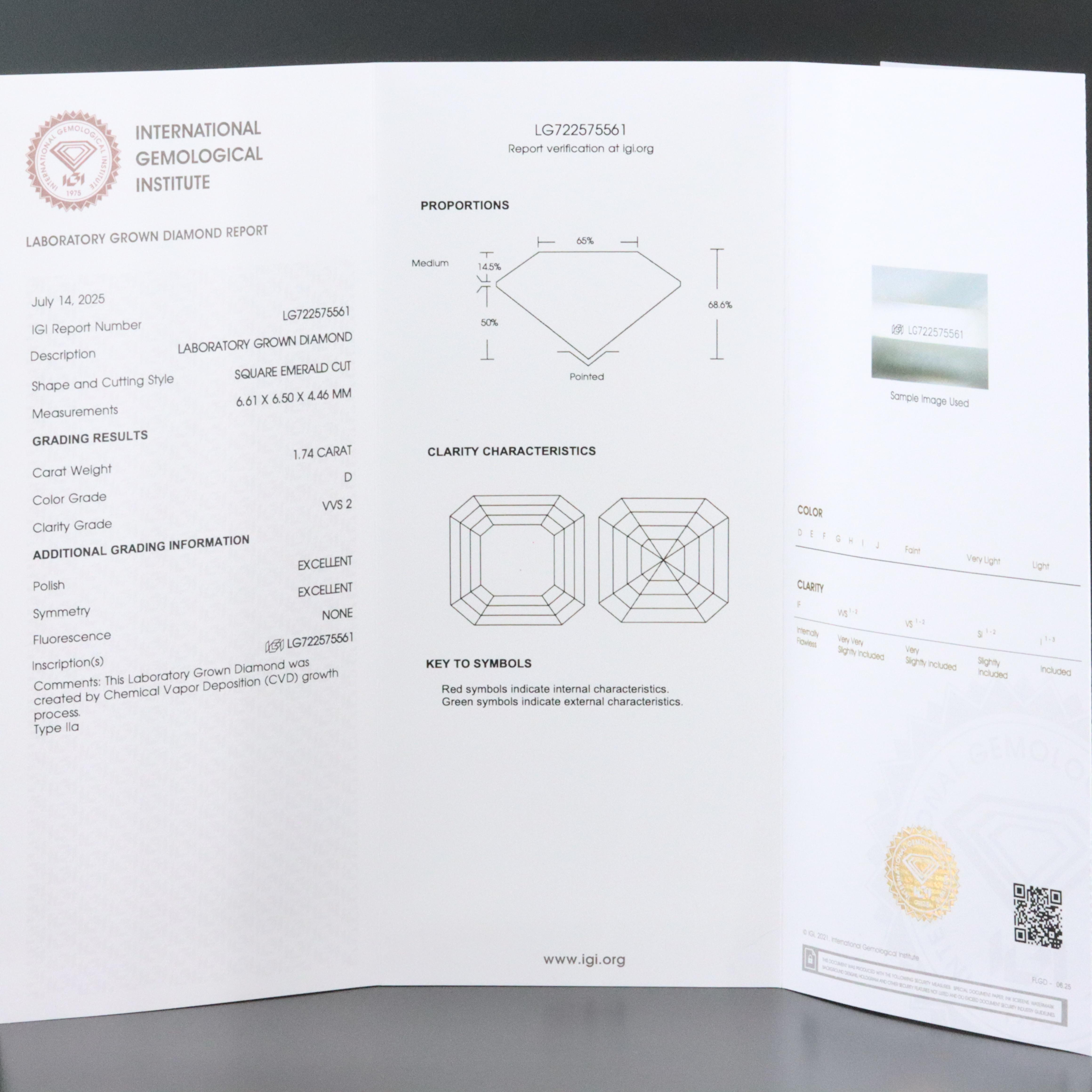 18K 1.74 CT Lab Grown Diamond Solitaire Ring with IGI Report