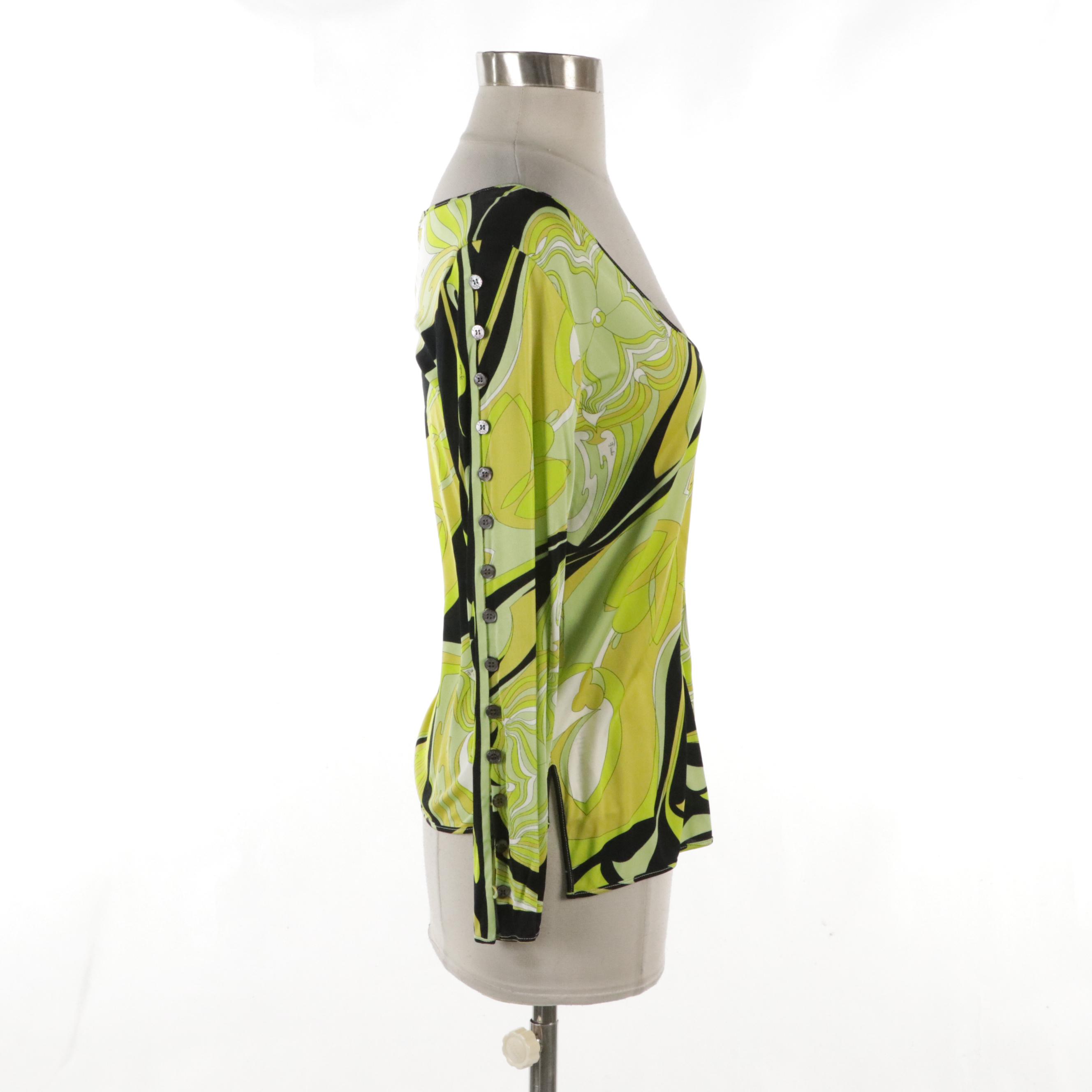 Emilio Pucci Printed Rayon Scoop Neck Top with Tags
