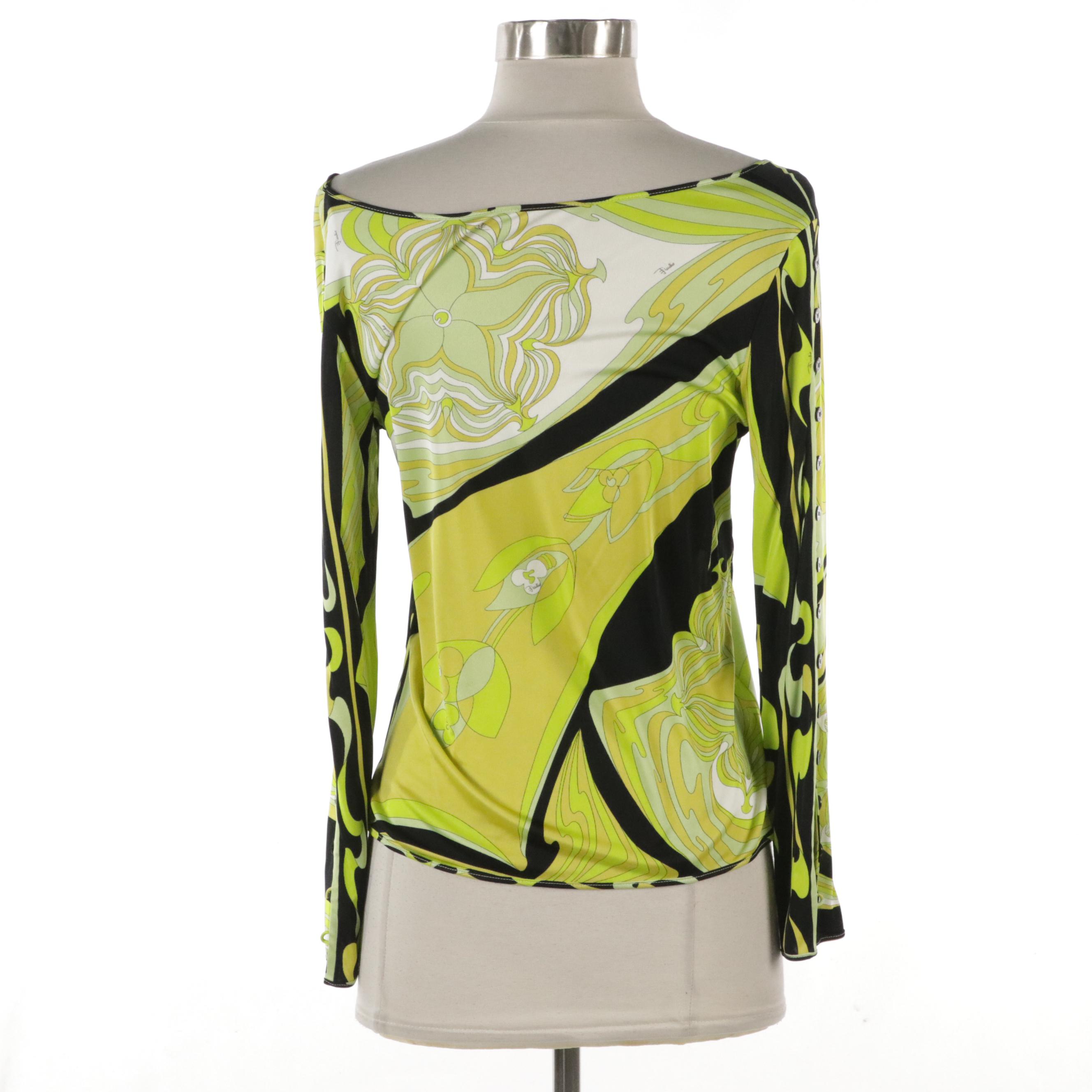 Emilio Pucci Printed Rayon Scoop Neck Top with Tags