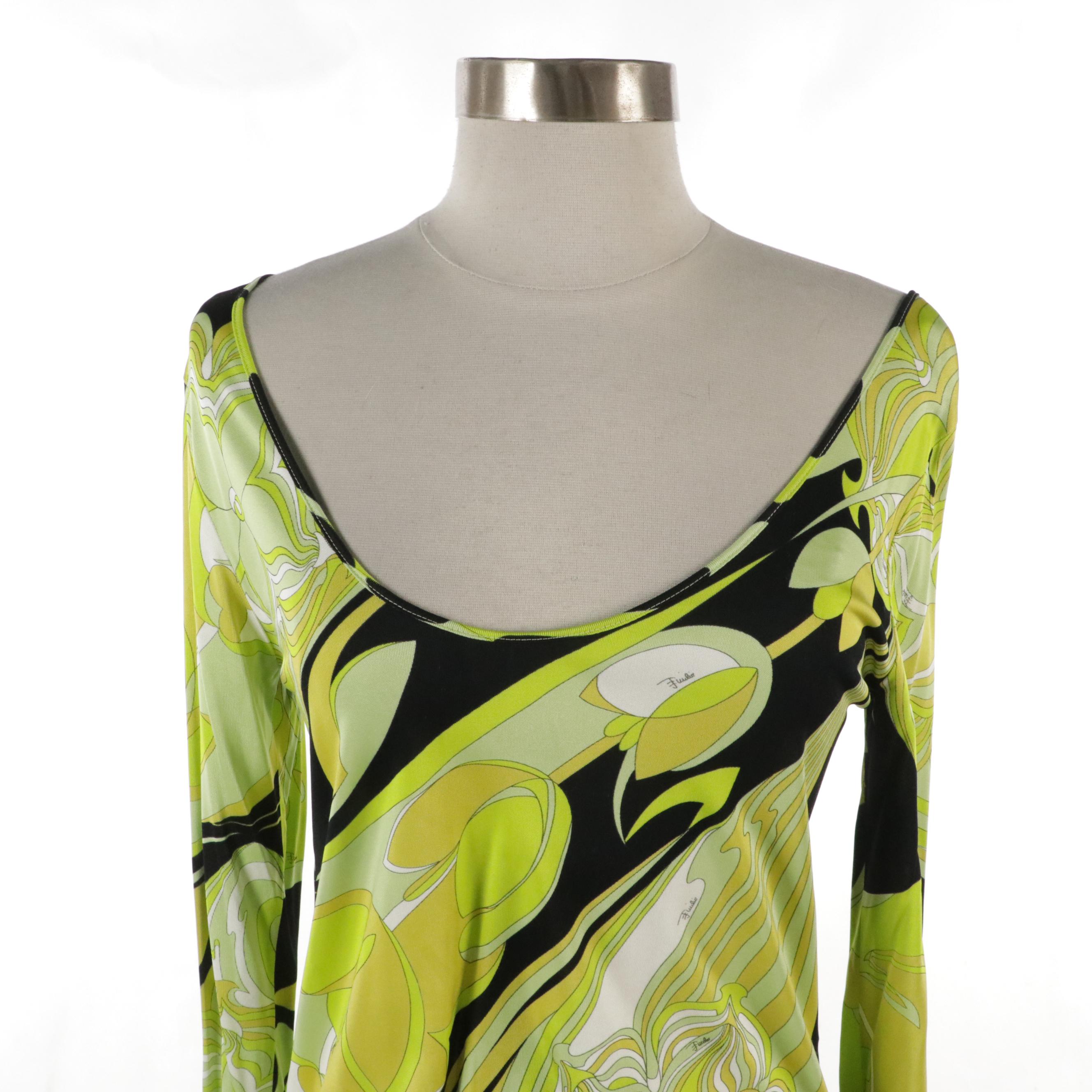 Emilio Pucci Printed Rayon Scoop Neck Top with Tags