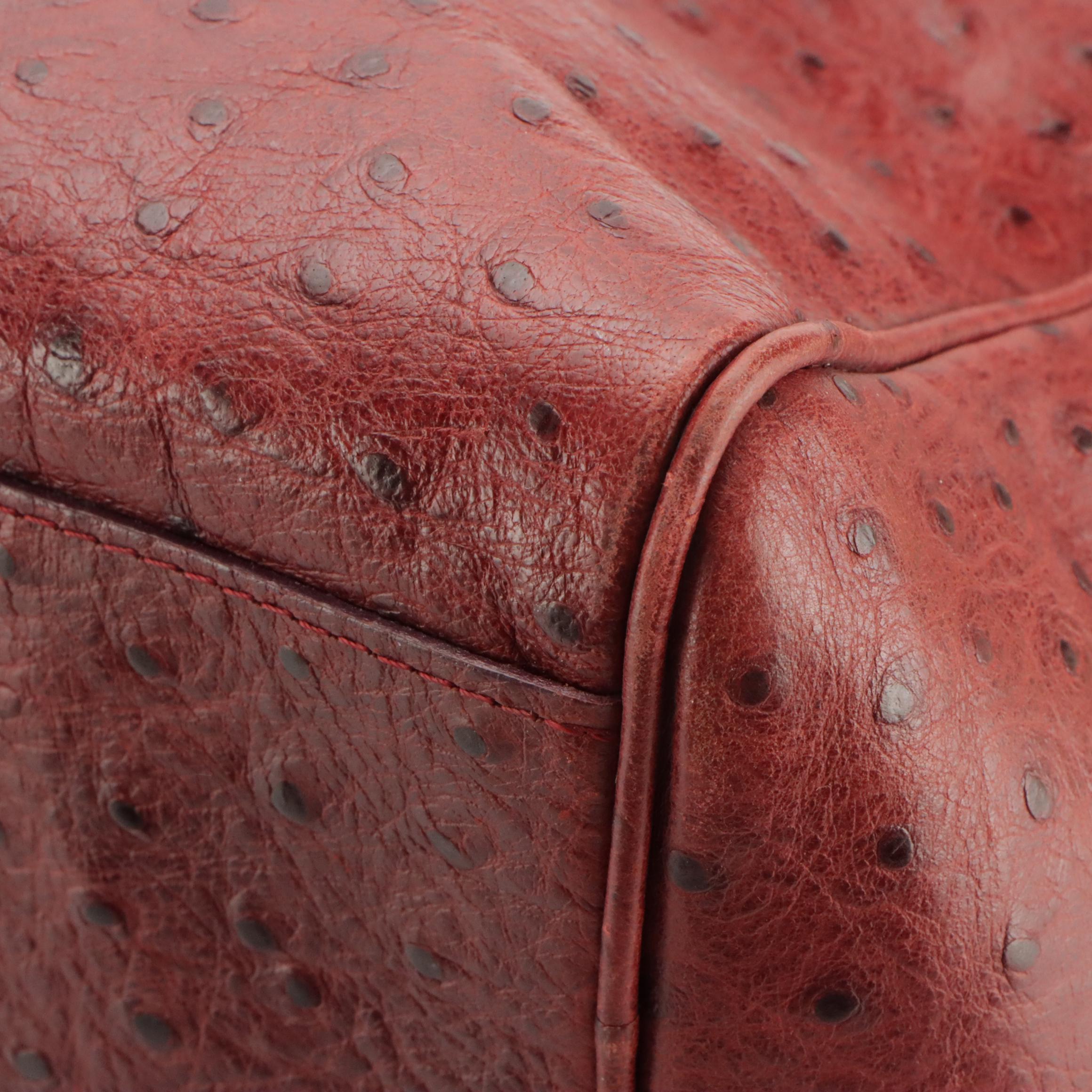 I Santi Vintage Red Ostrich Leather Duffel Bag, Koret Yellow Lizard Skin Bag