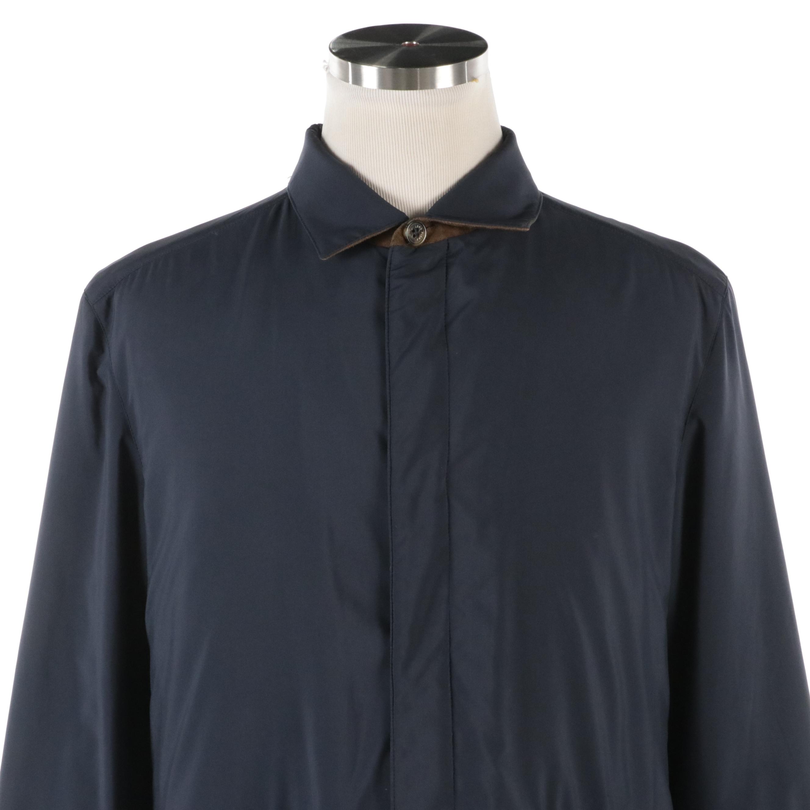 Men's Loro Piana Navy Blue Cashmere-Lined Windbreaker Jacket