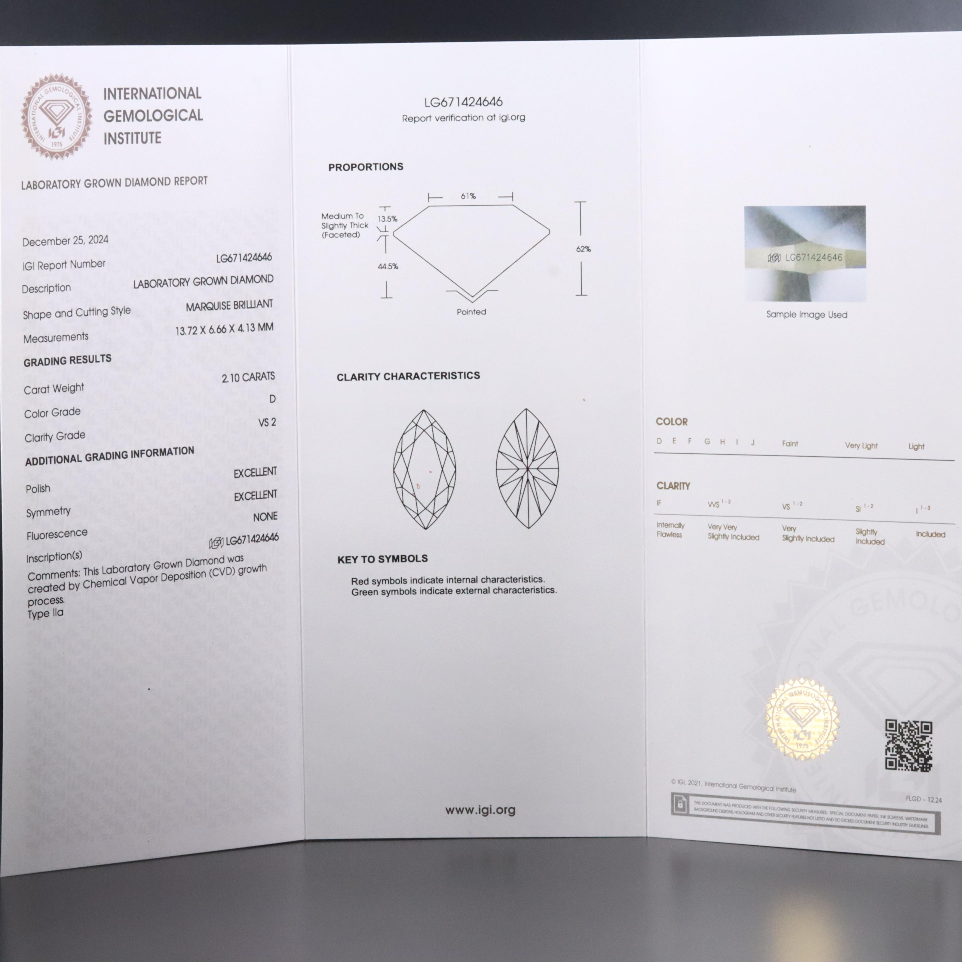 Loose 2.10 CT Lab Grown Diamond with IGI Report