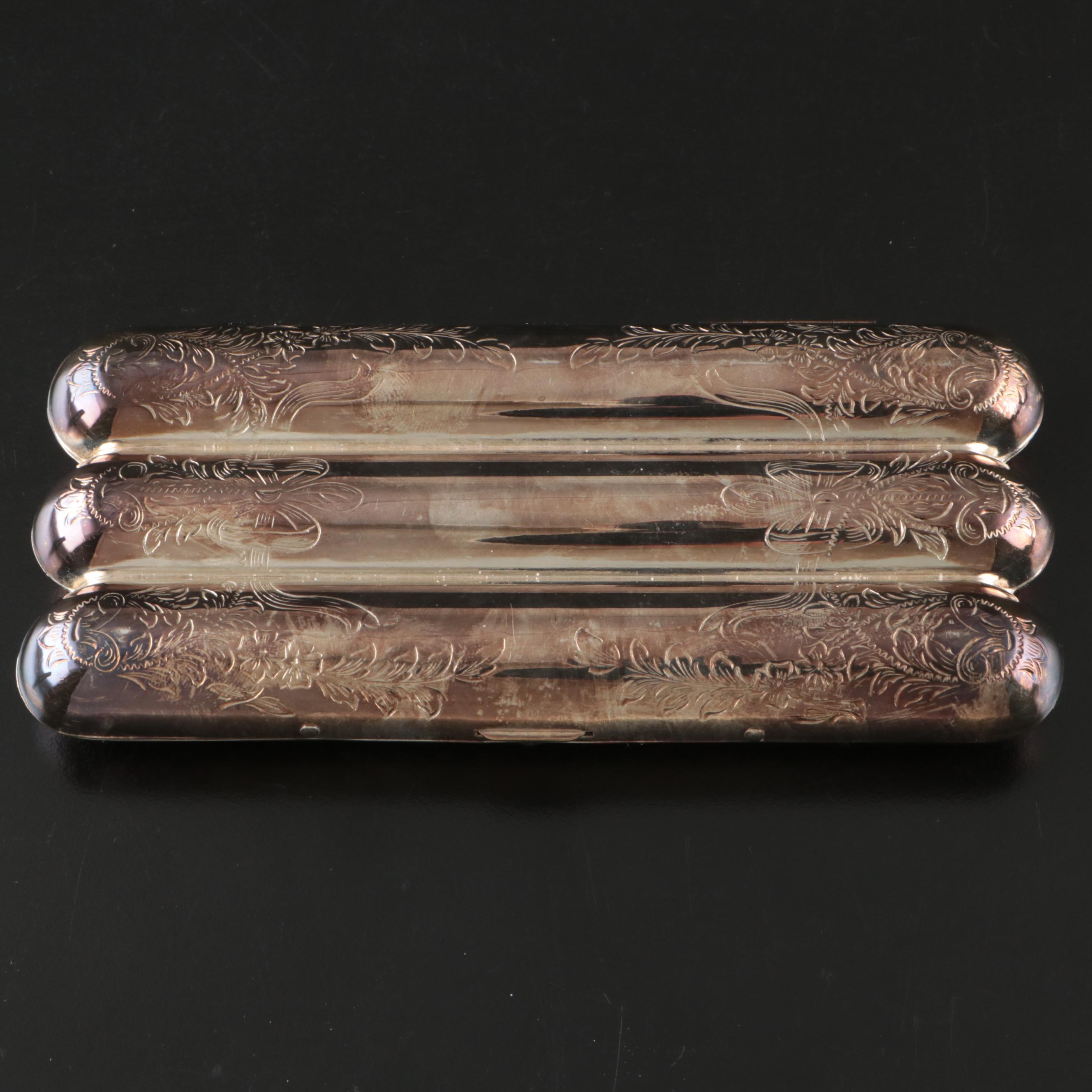Caroline Collection Etched Silver Finish Three Finger Cigar Case