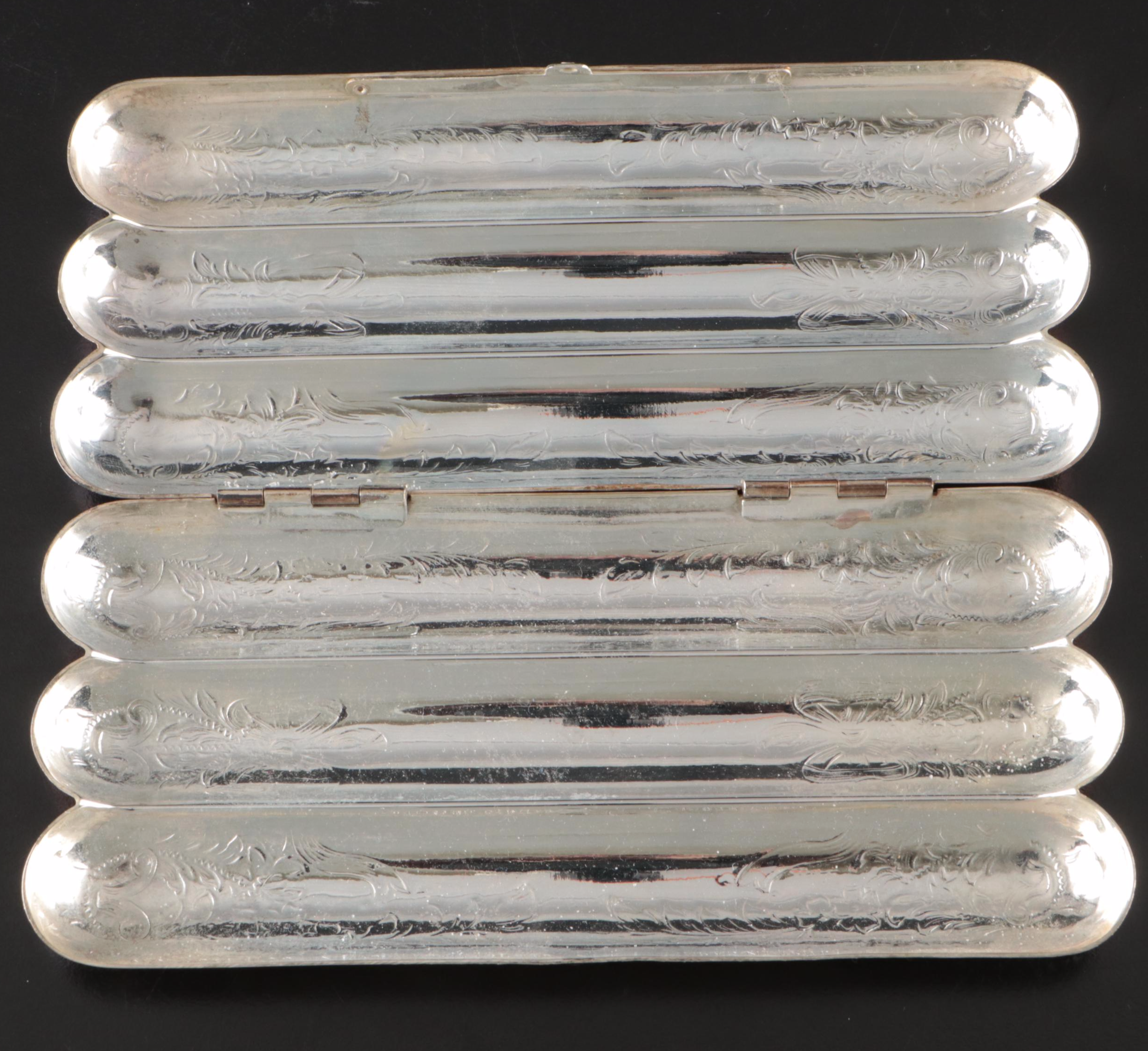 Caroline Collection Etched Silver Finish Three Finger Cigar Case