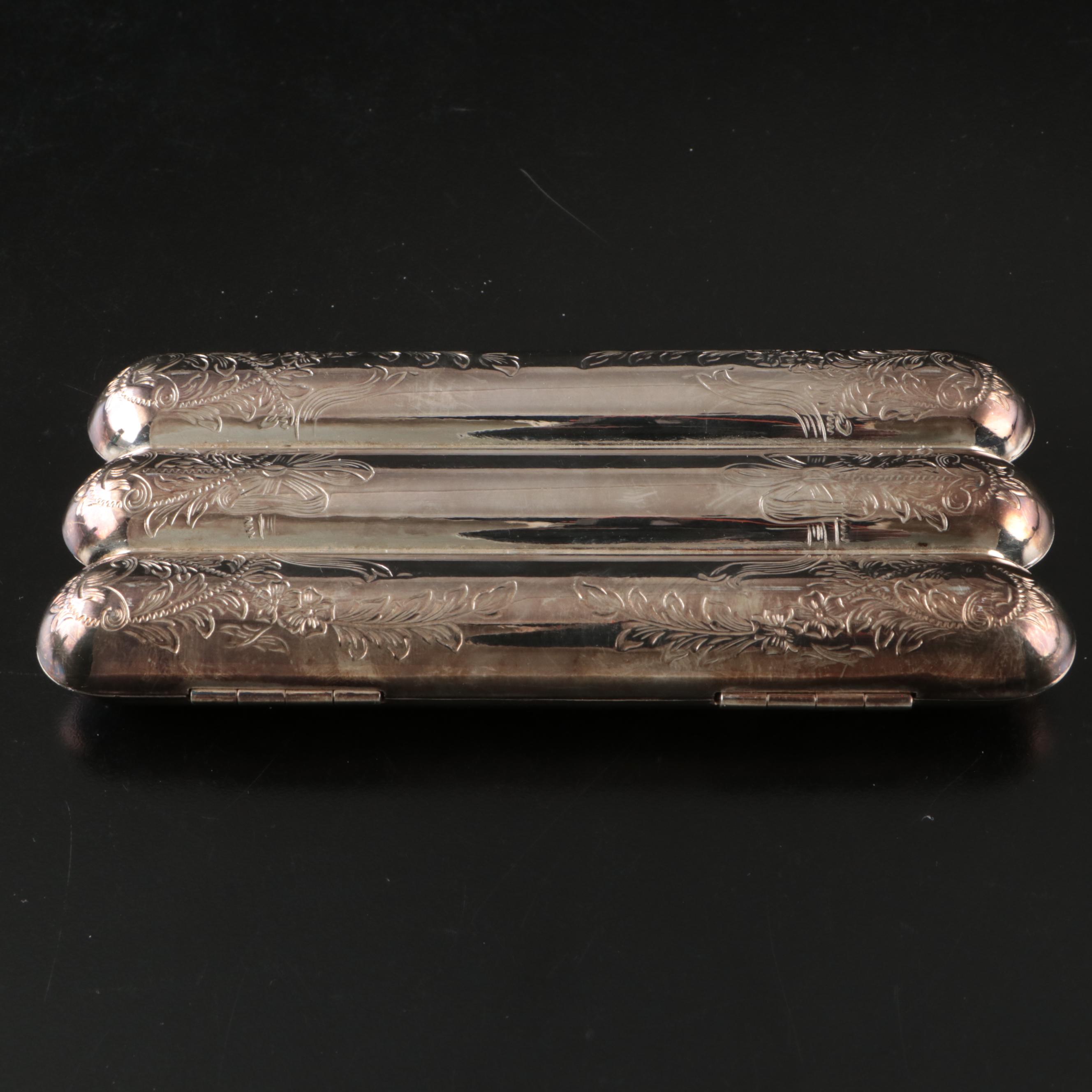 Caroline Collection Etched Silver Finish Three Finger Cigar Case