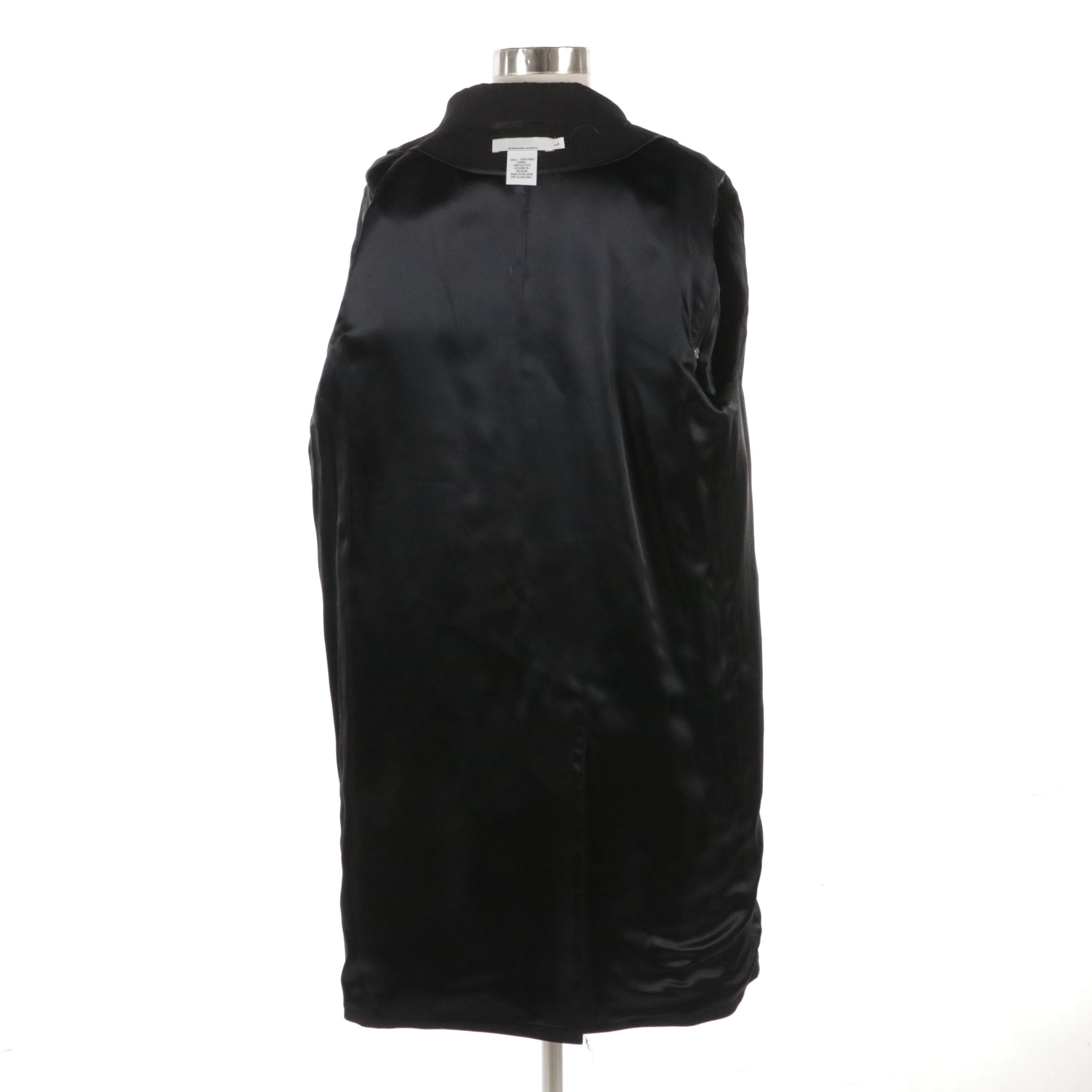 Jean Paul Knott Black Wool Gabardine Open-Front Coat with Removable Sleeves