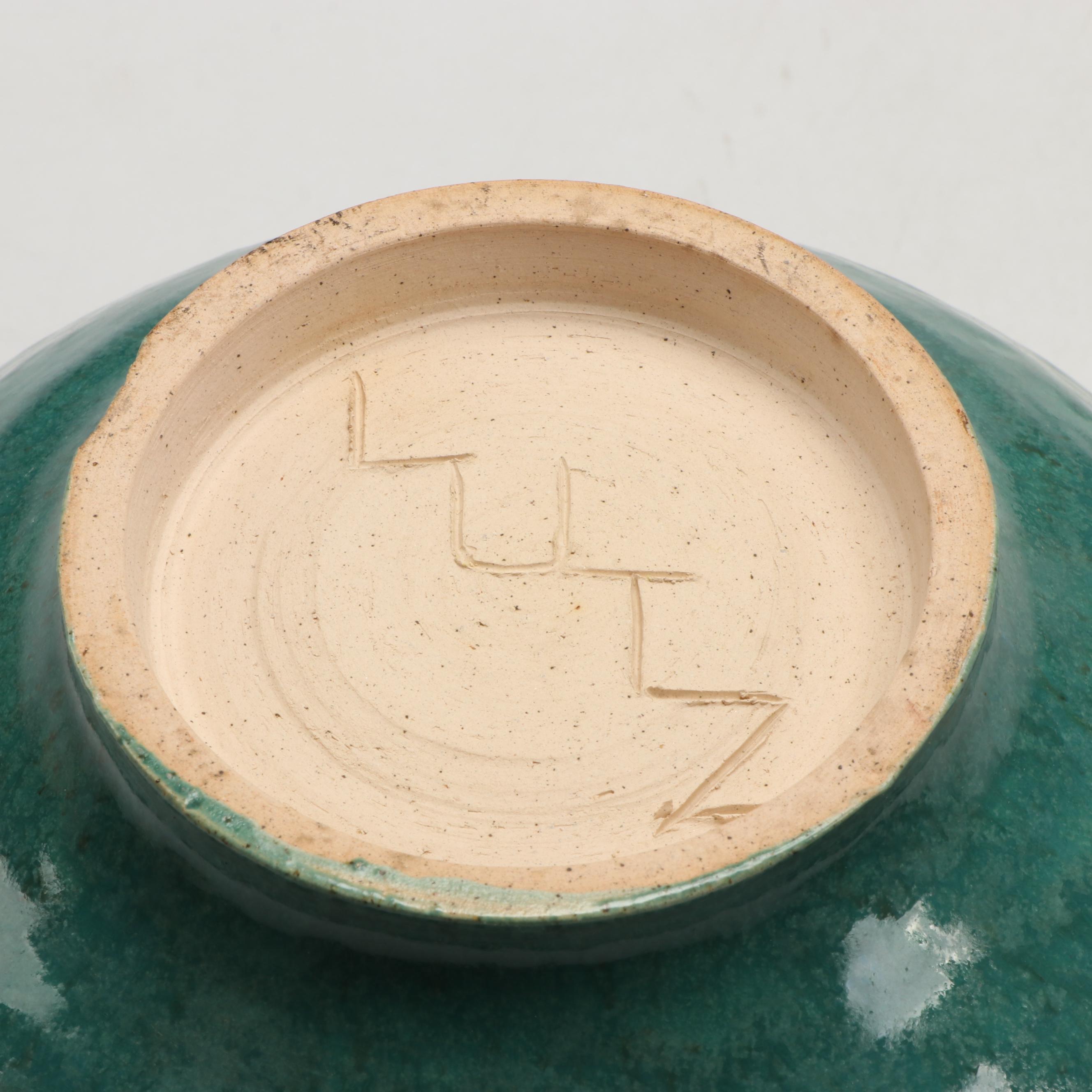 Artist Signed Art Pottery Turquoise Glaze Bowls and Vases