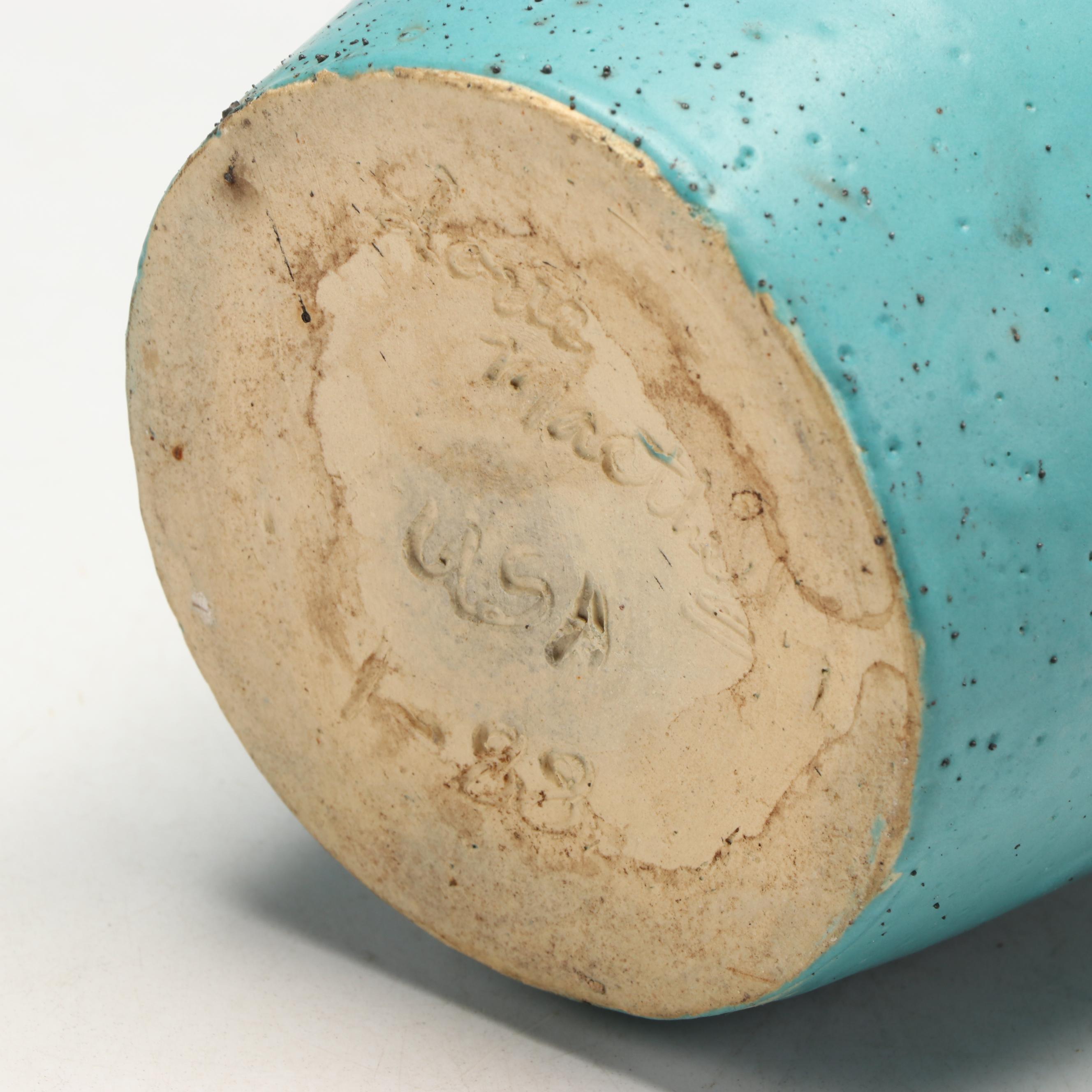 Artist Signed Art Pottery Turquoise Glaze Bowls and Vases