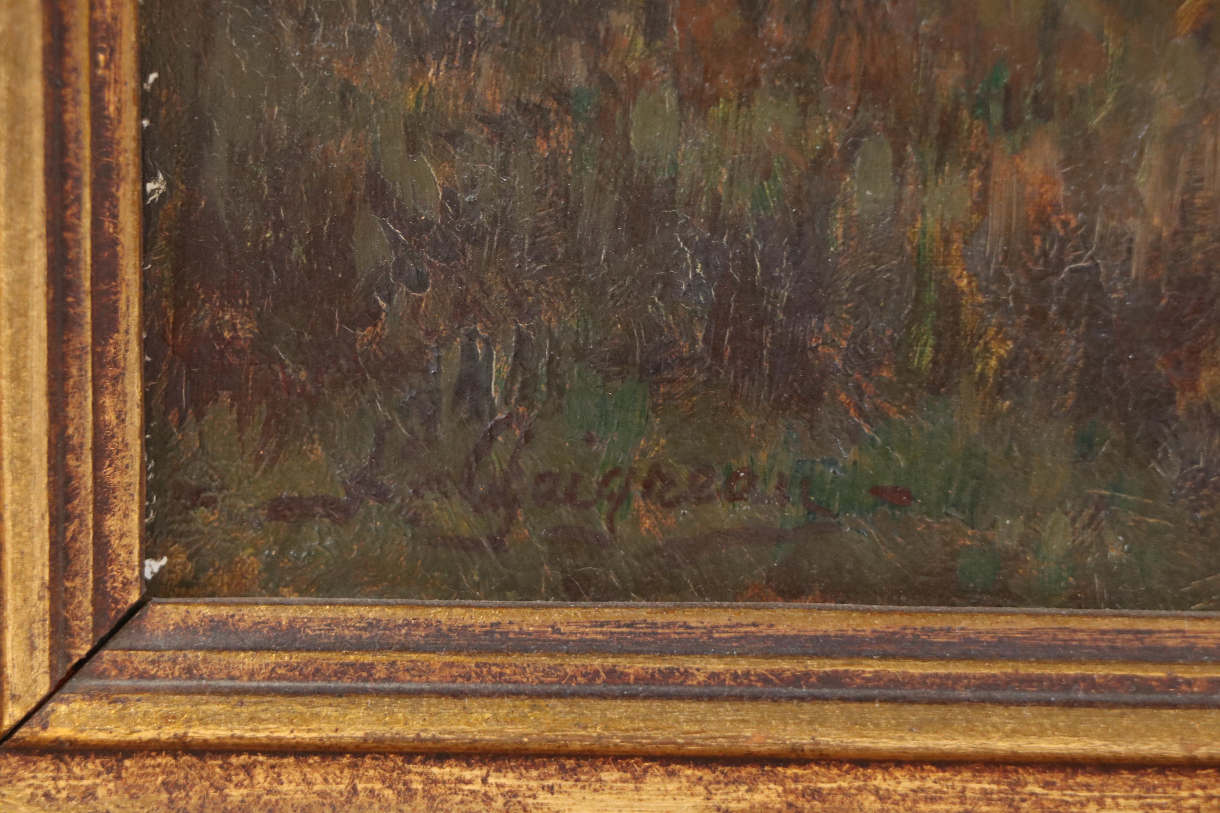 Pastoral Oil Painting of Shepherd and Sheep at Sunrise, 19th Century