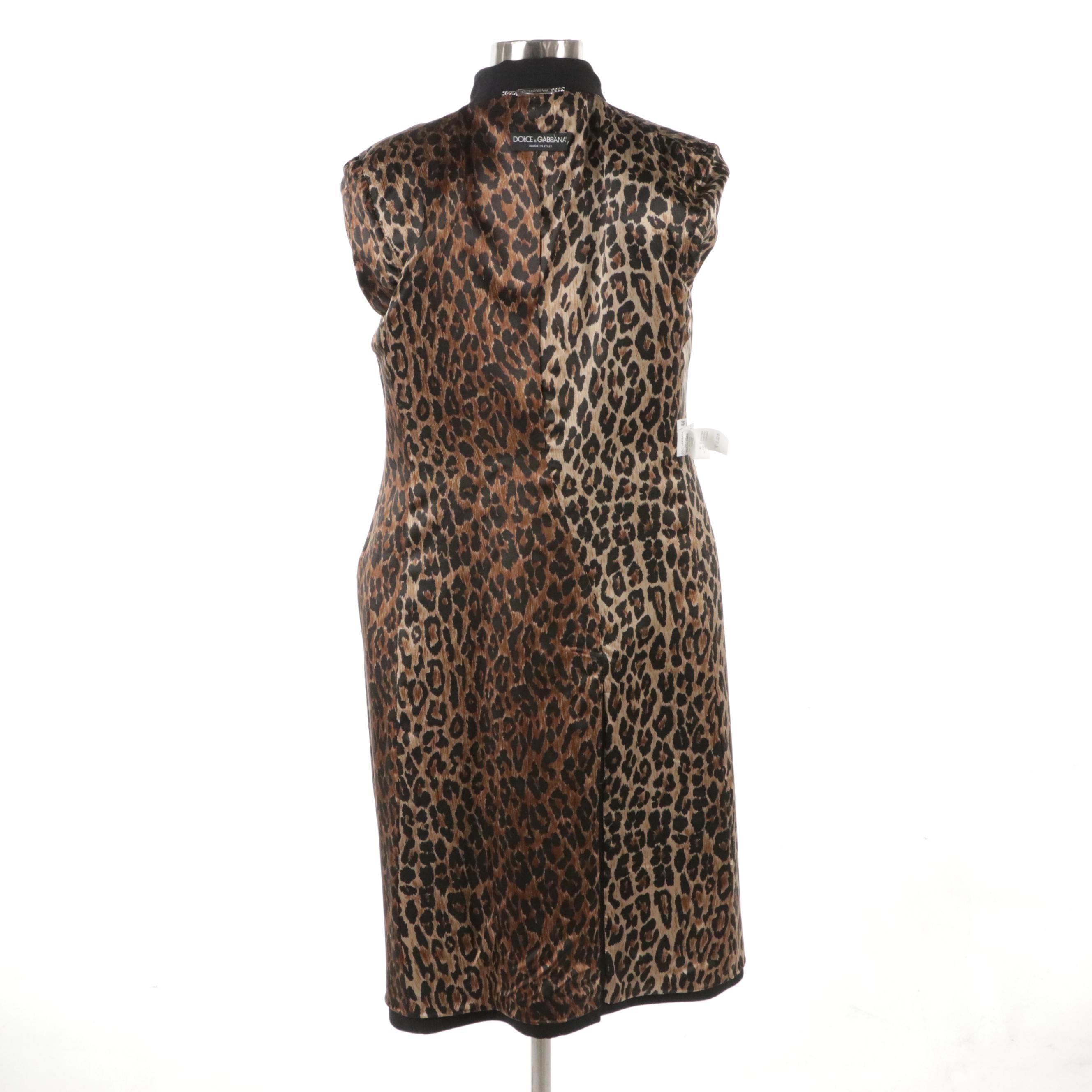 Dolce & Gabbana Black Wool Coat with Leopard Print Lining