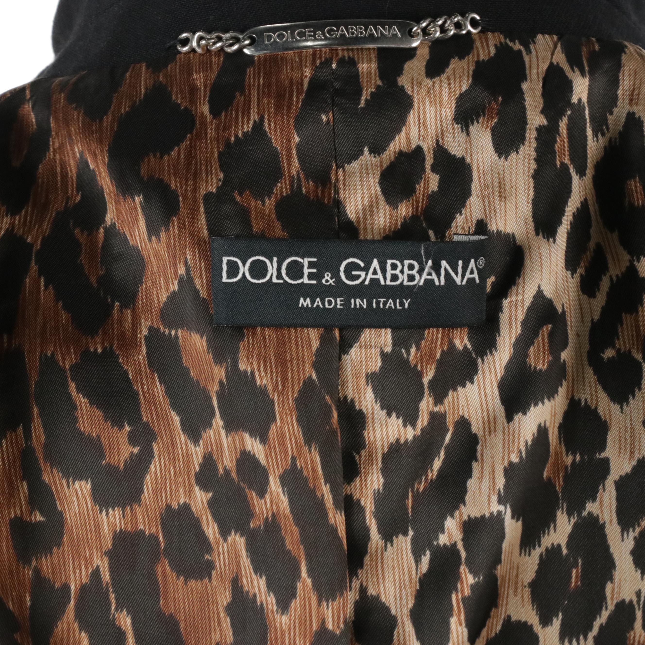 Dolce & Gabbana Black Wool Coat with Leopard Print Lining