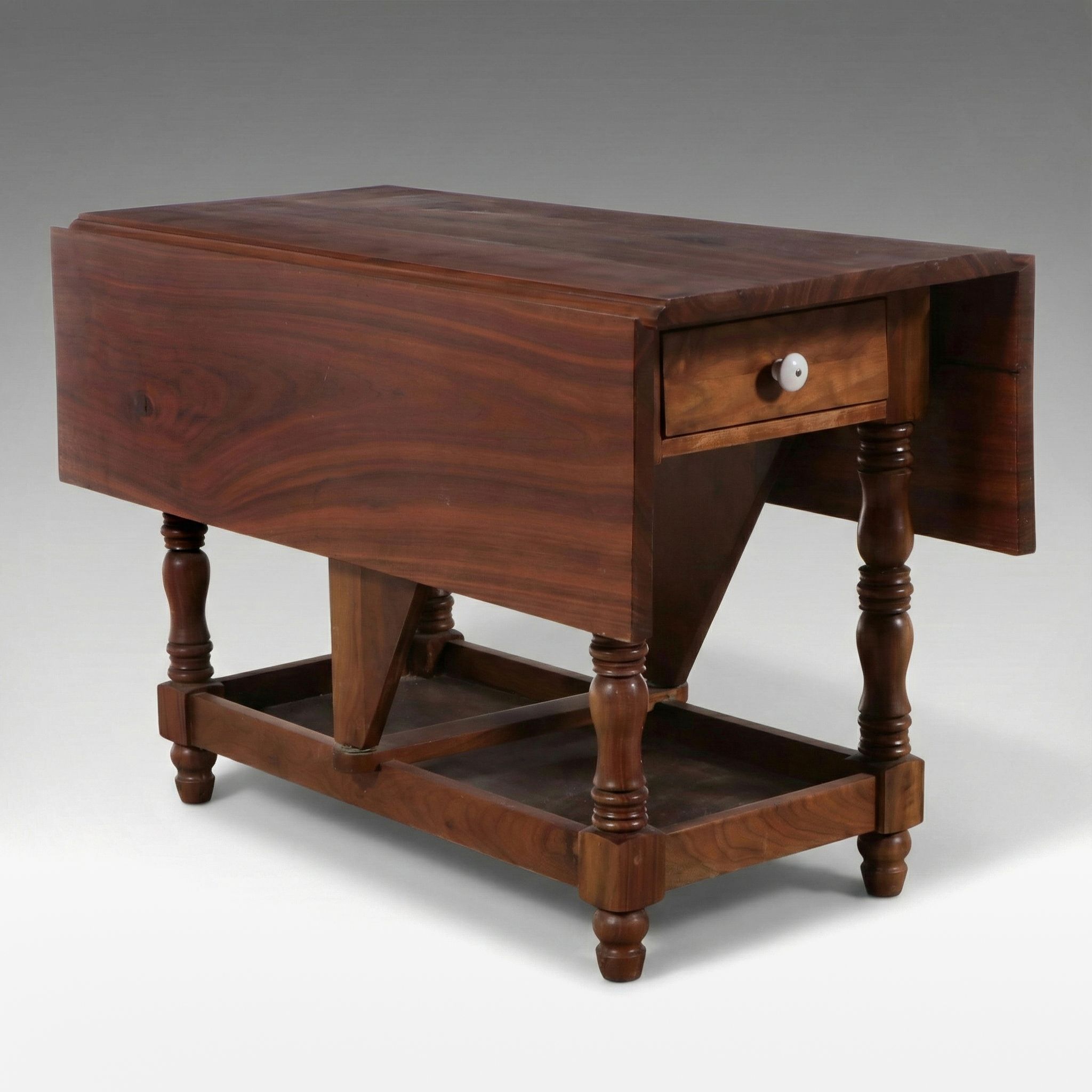 Bench-Made Walnut Drop-Leaf Side Table, Late 20th Century