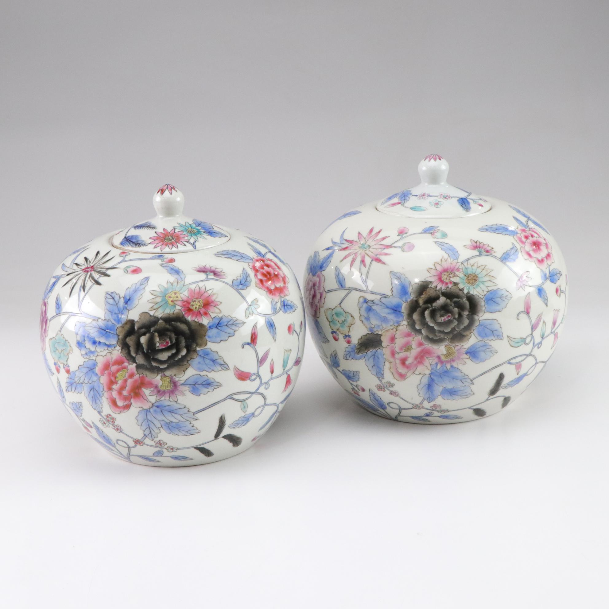 Chinese Porcelain Floral Melon Jars