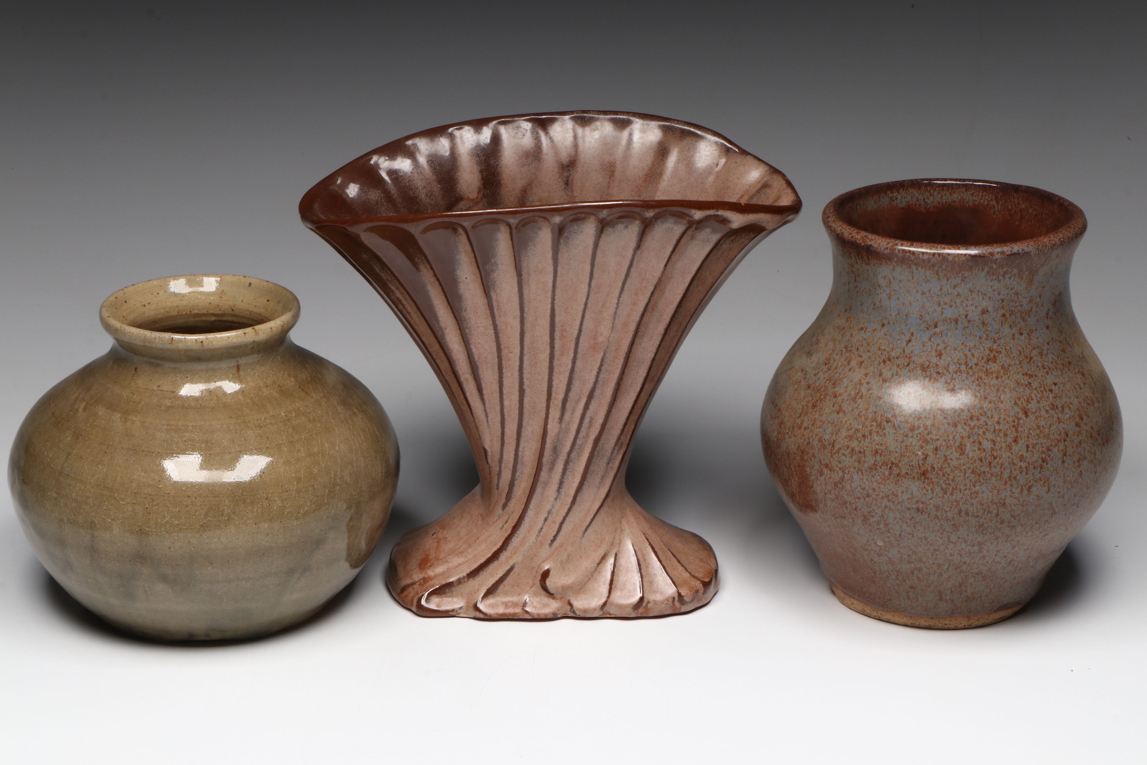 Frankoma Deco Style Ceramic Vase with Other Art Pottery Vases and Bowls