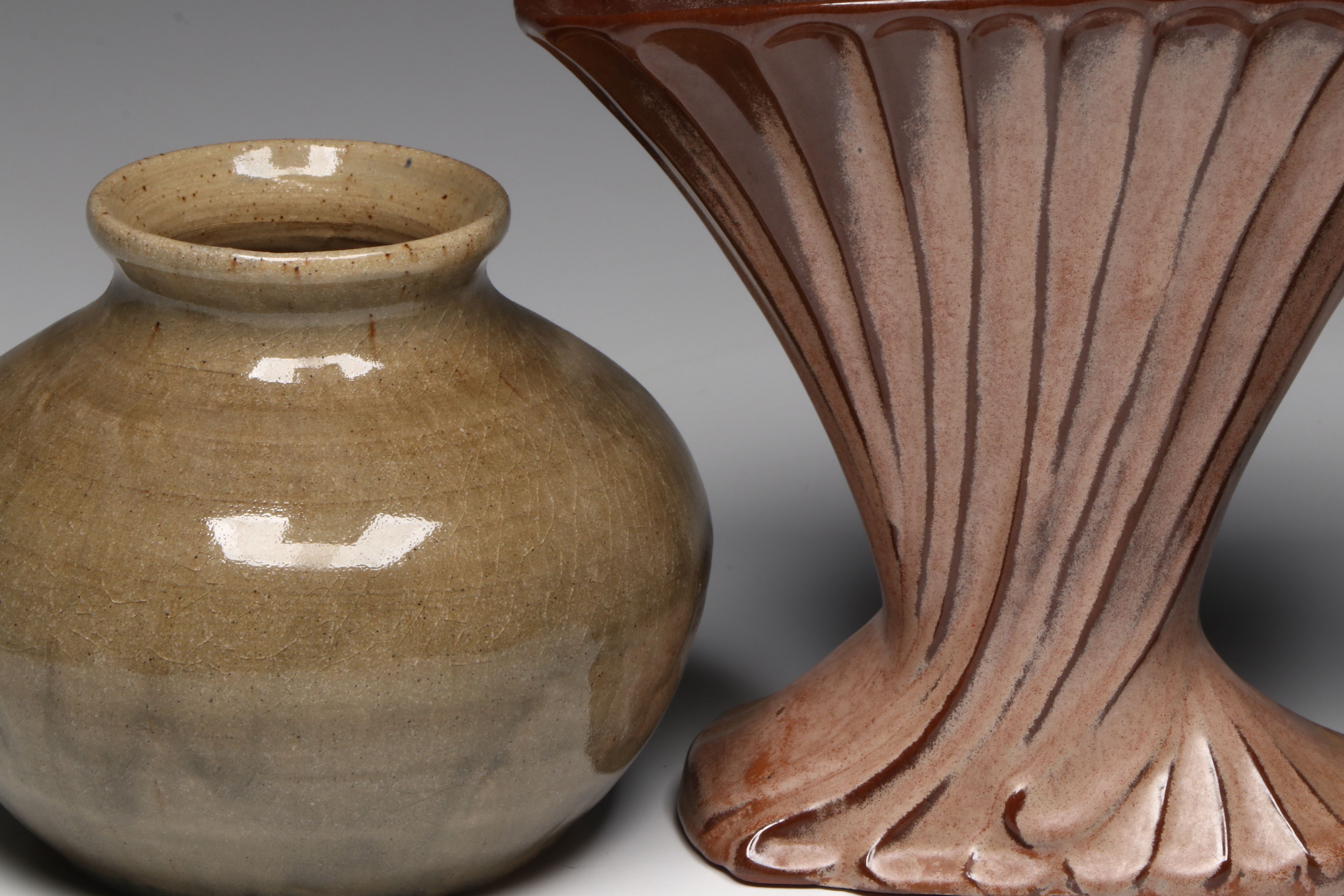 Frankoma Deco Style Ceramic Vase with Other Art Pottery Vases and Bowls