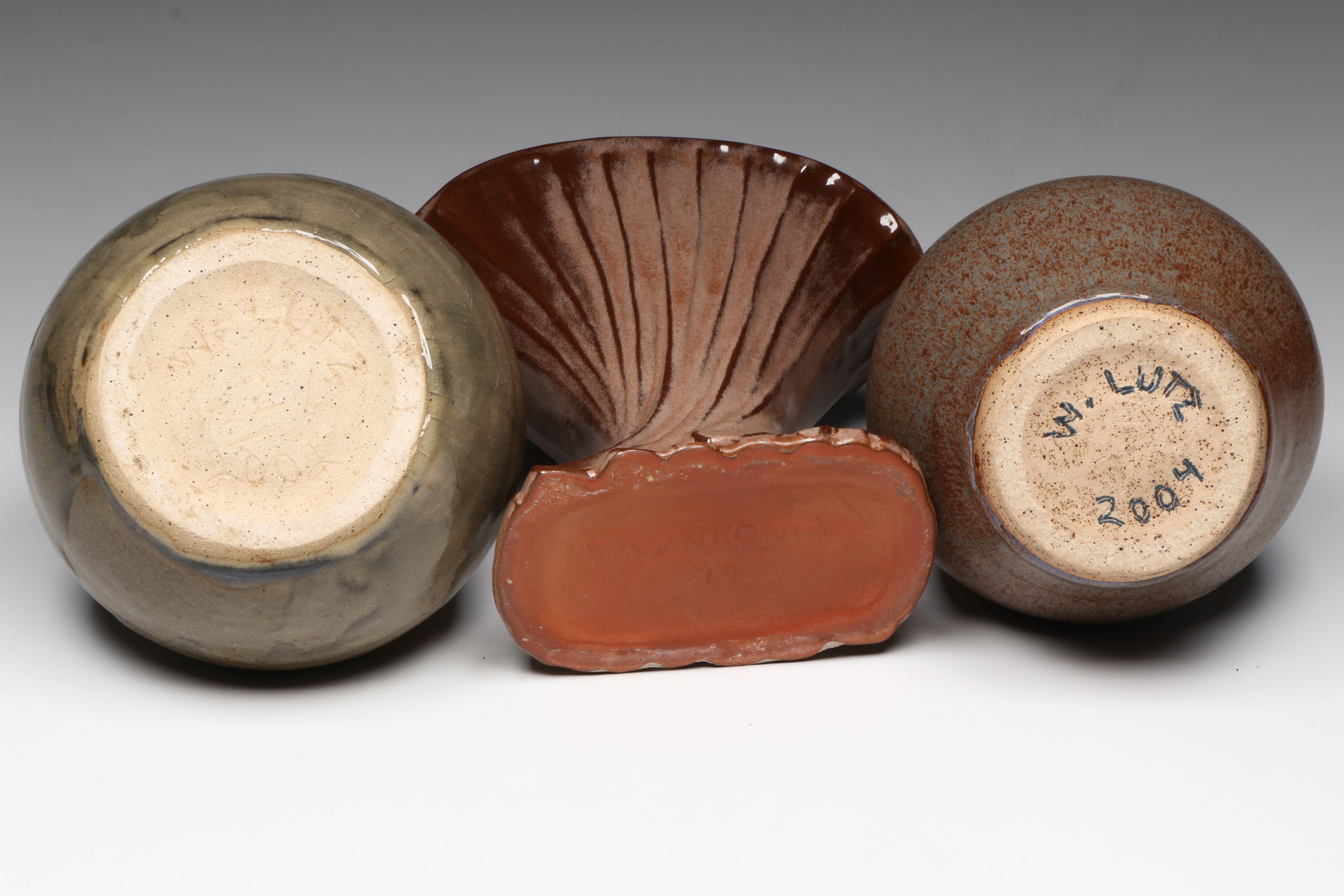 Frankoma Deco Style Ceramic Vase with Other Art Pottery Vases and Bowls