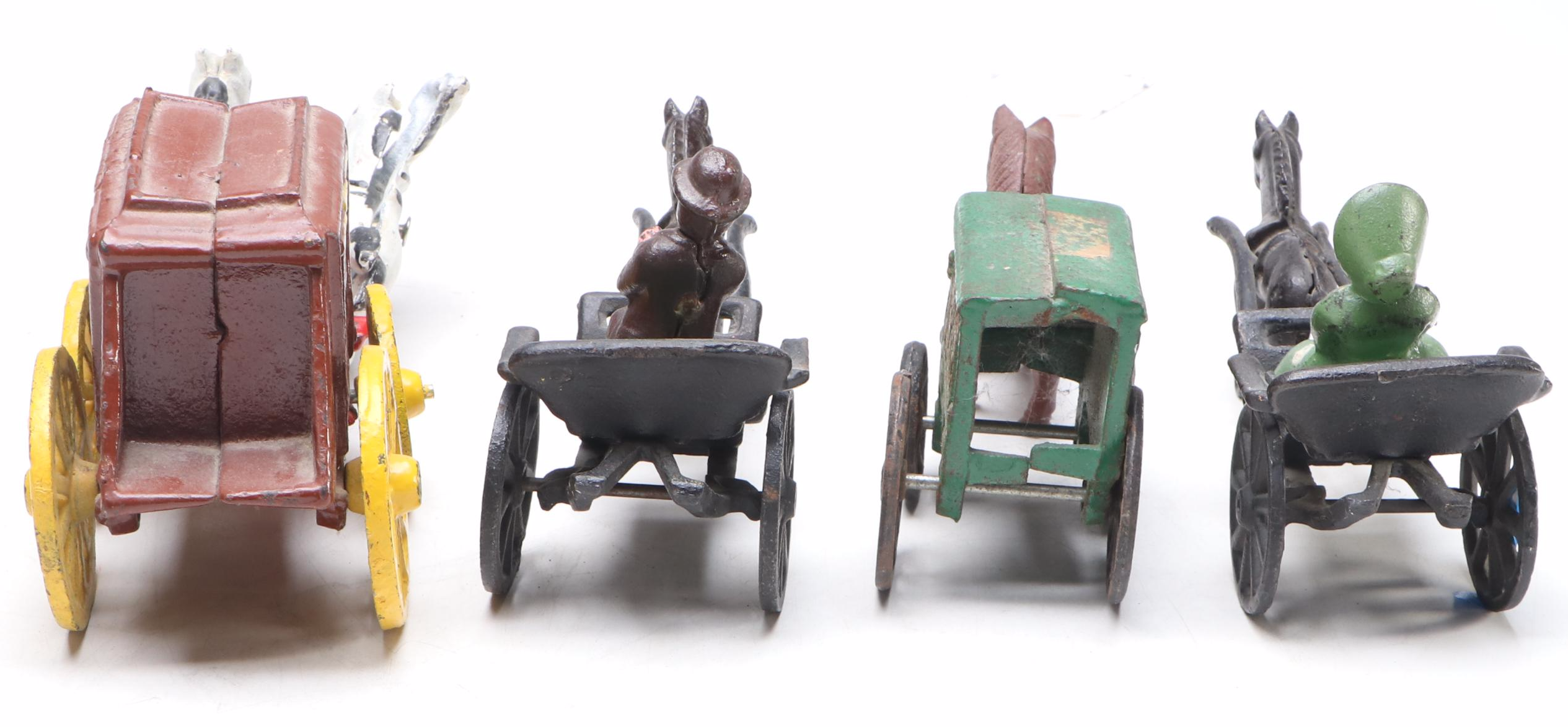 Cold-Painted Cast Iron Horse Drawn Buggies, Delivery Wagon and Stagecoach