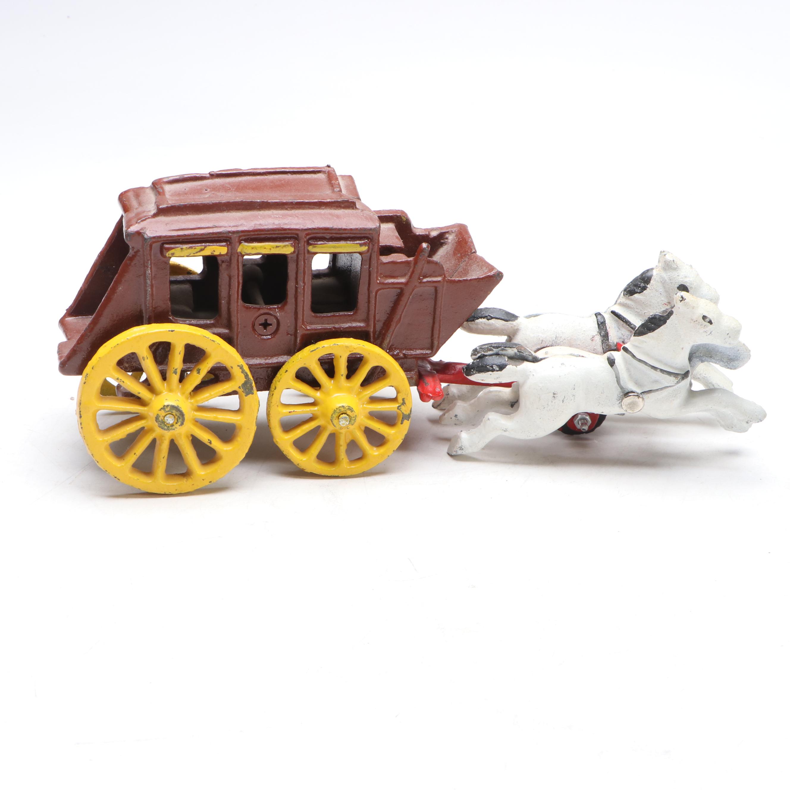 Cold-Painted Cast Iron Horse Drawn Buggies, Delivery Wagon and Stagecoach
