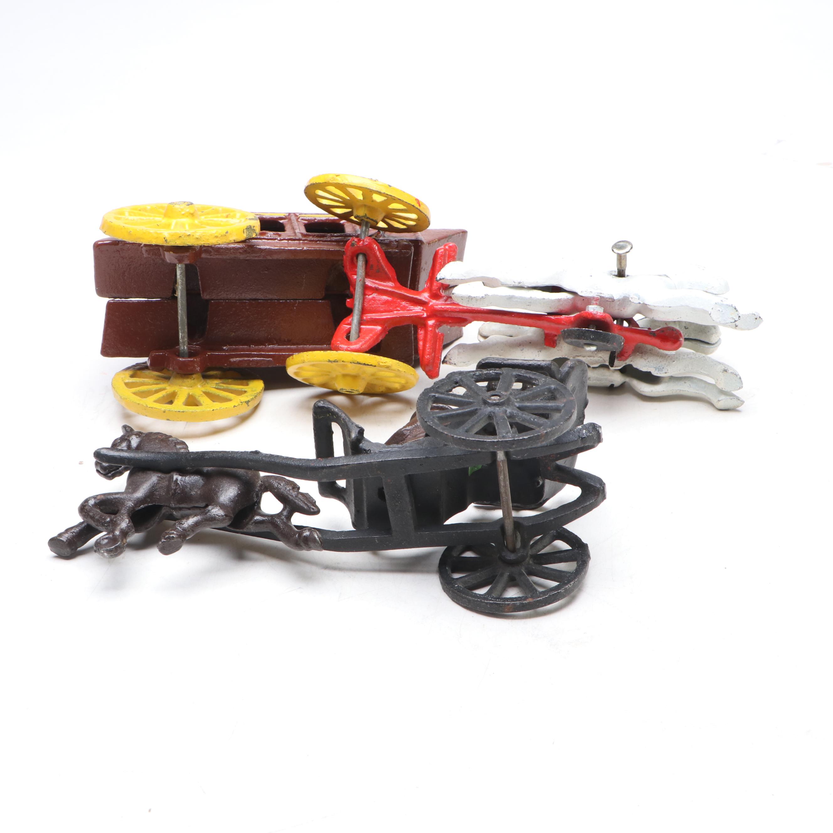 Cold-Painted Cast Iron Horse Drawn Buggies, Delivery Wagon and Stagecoach
