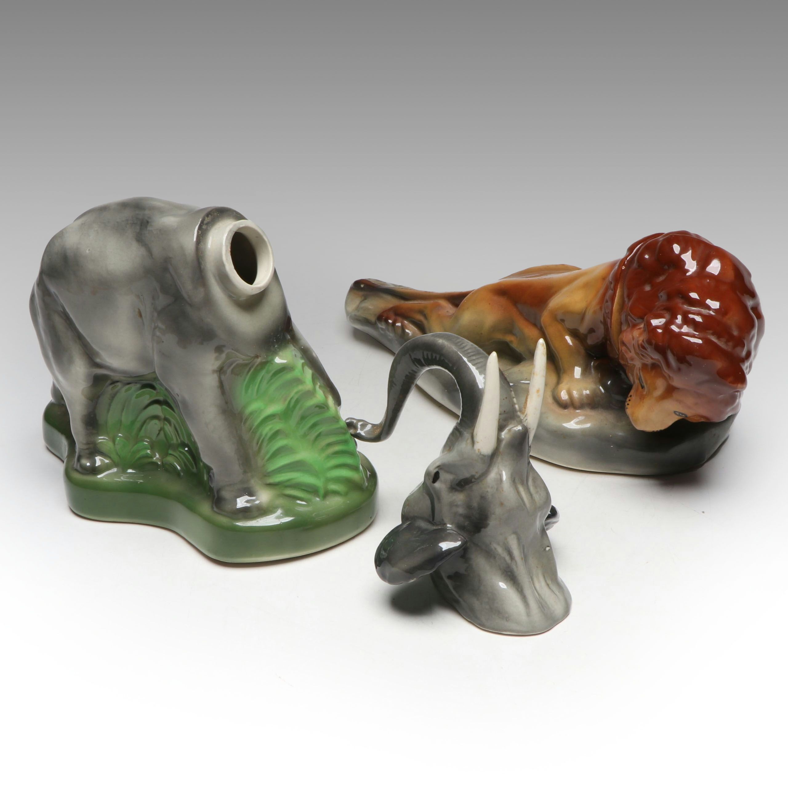 Heritage China Ezra Brooks Ceramic Lion and Elephant Decanters