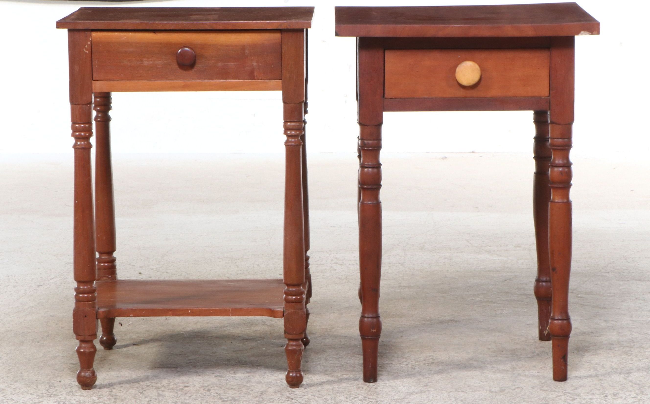 Two Sheraton Style Mixed Hardwood One-Drawer Stands