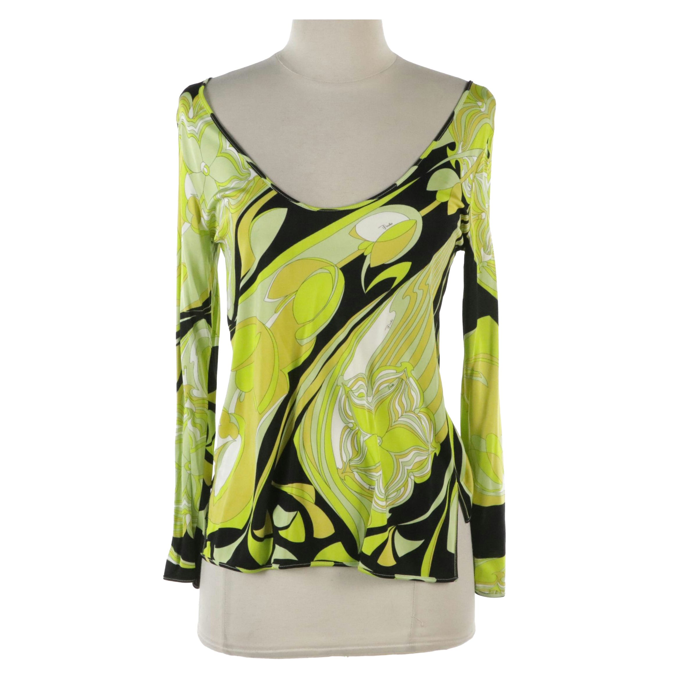 Emilio Pucci Printed Rayon Scoop Neck Top with Tags