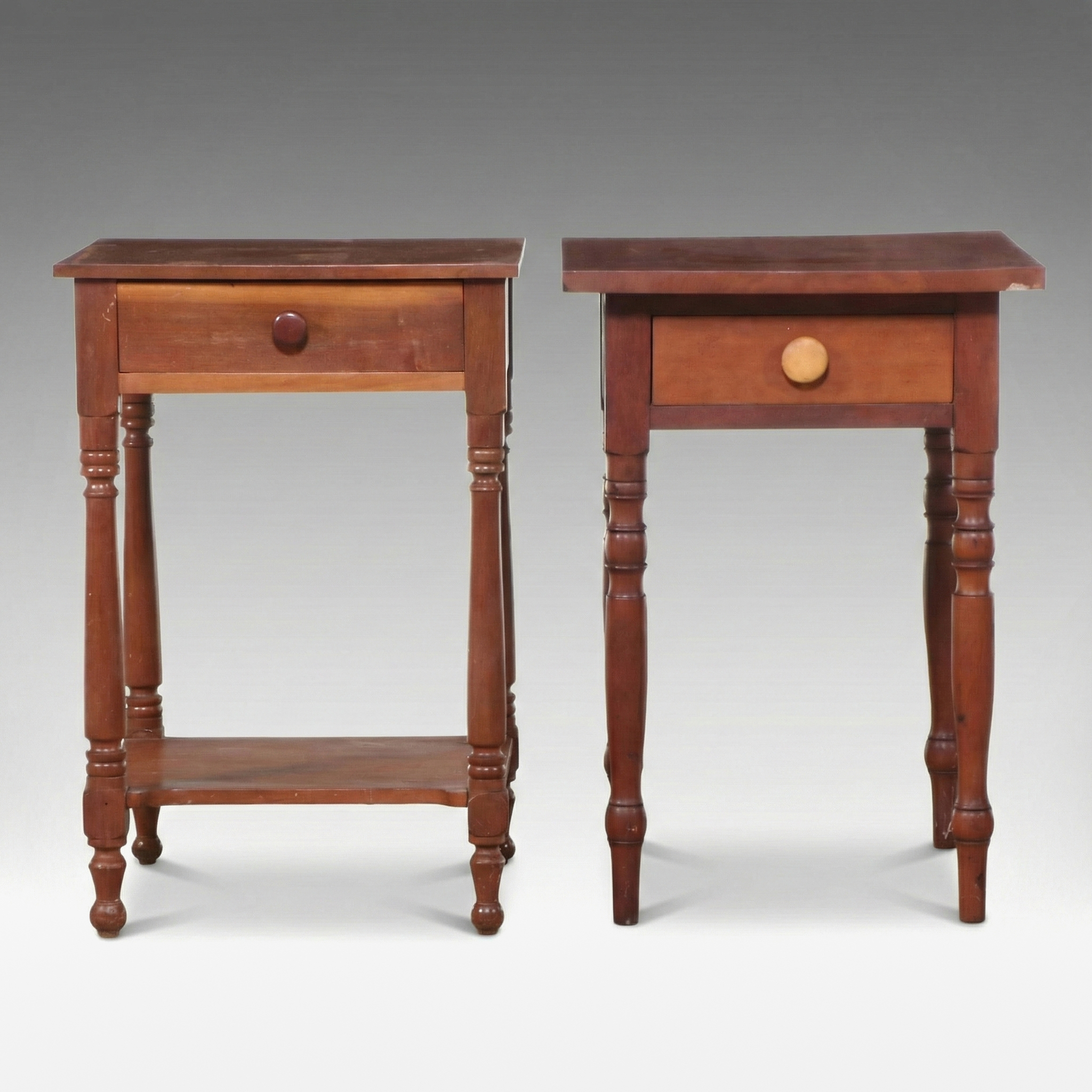 Two Sheraton Style Mixed Hardwood One-Drawer Stands