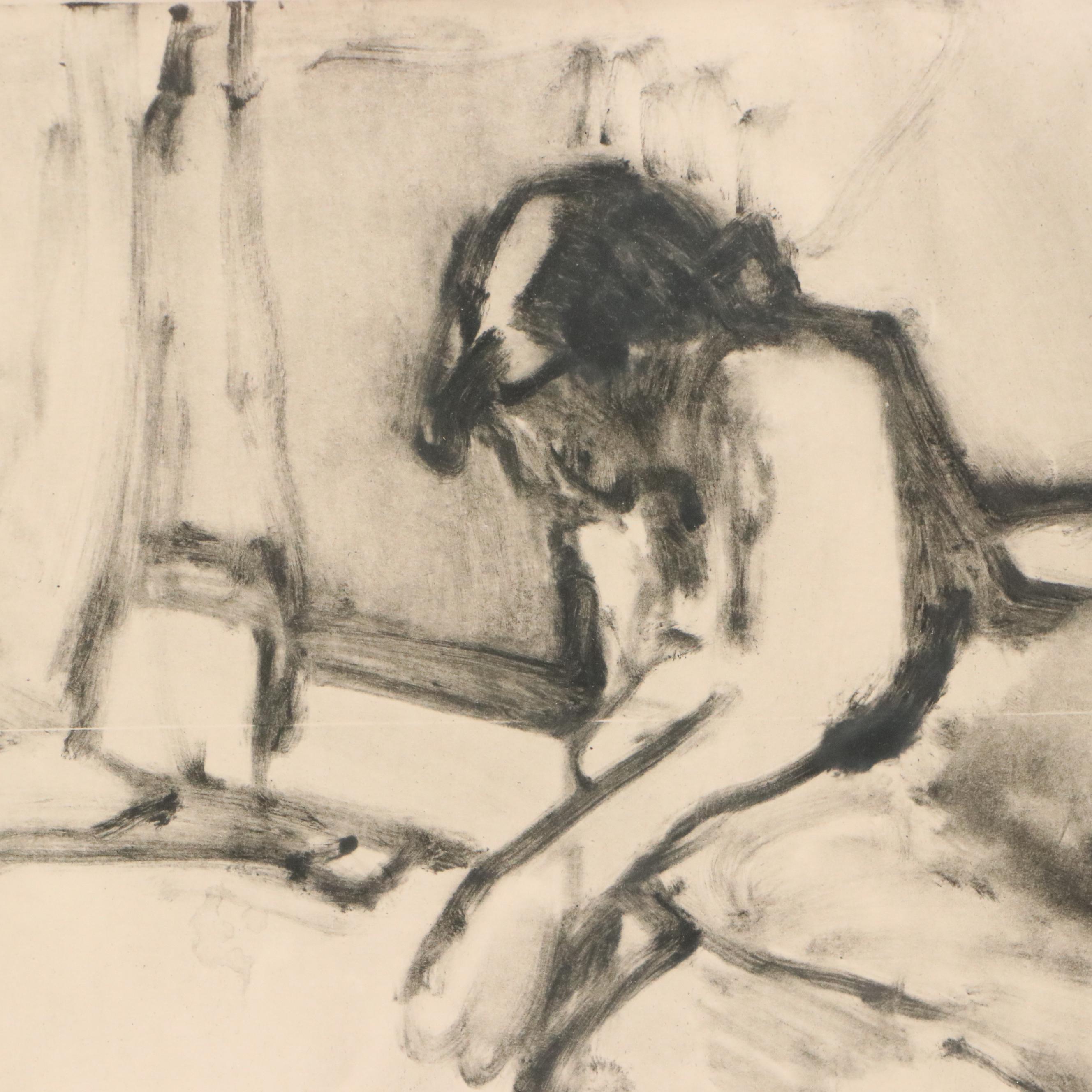 Figurative Monotype with Reclining Nude, 1979