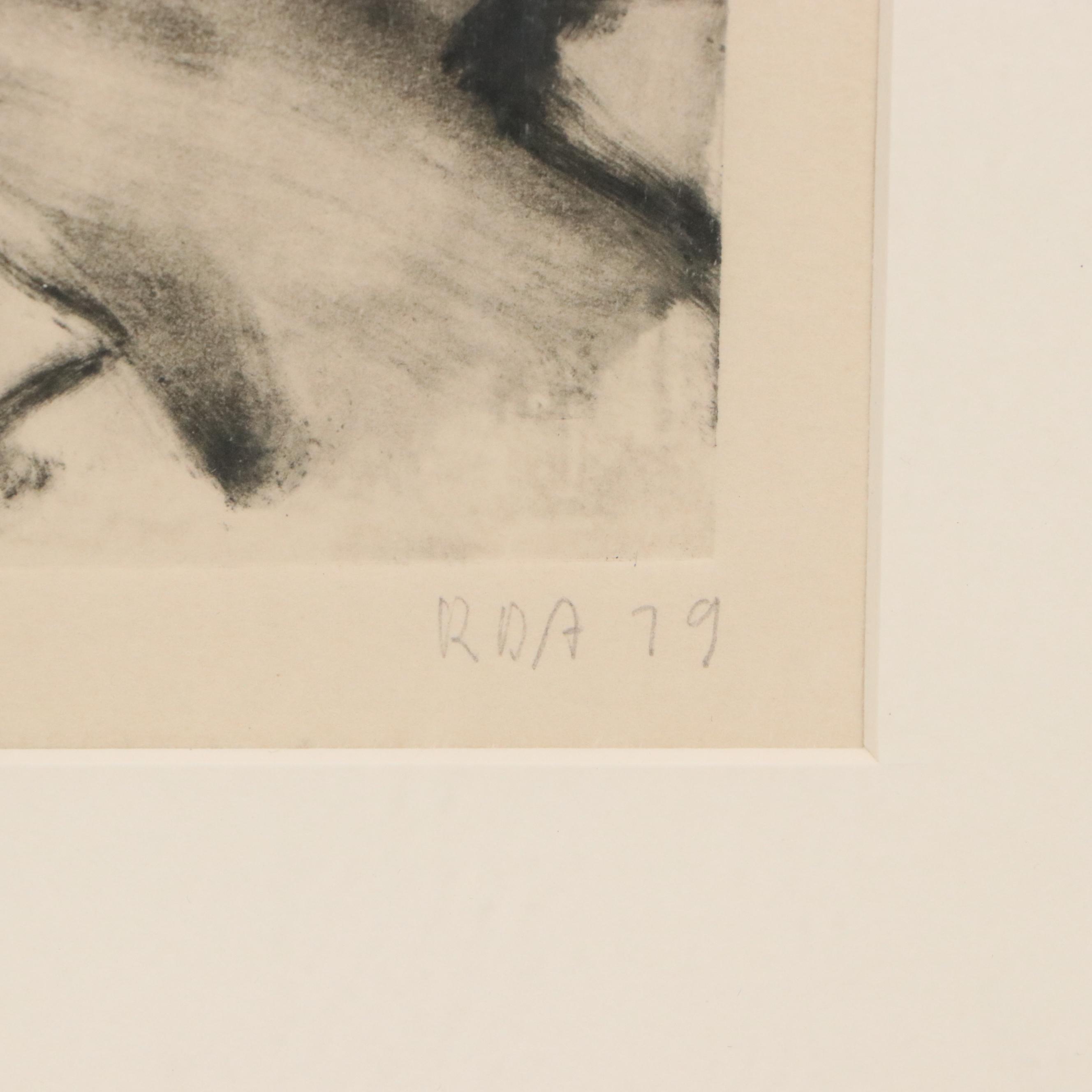 Figurative Monotype with Reclining Nude, 1979