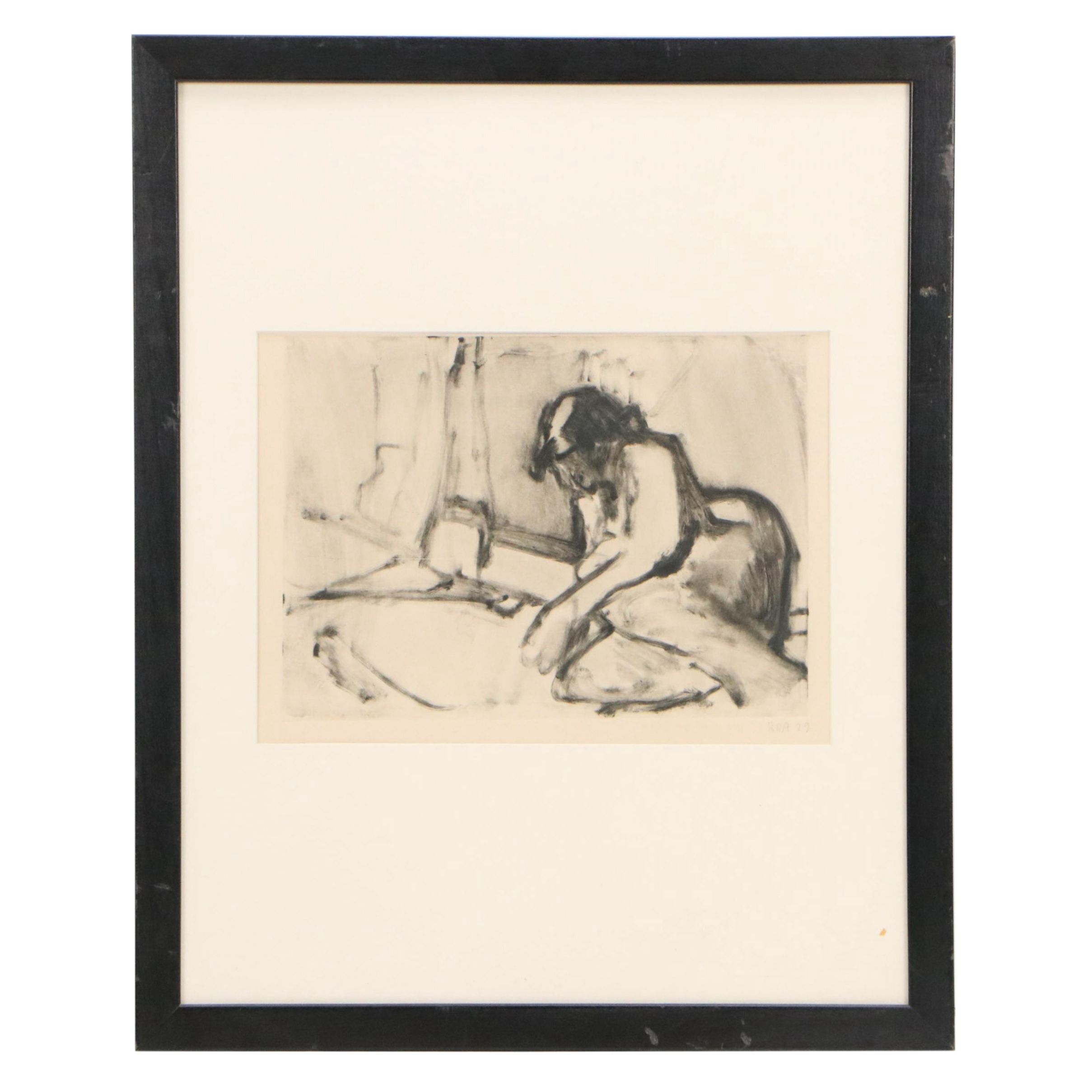 Figurative Monotype with Reclining Nude, 1979