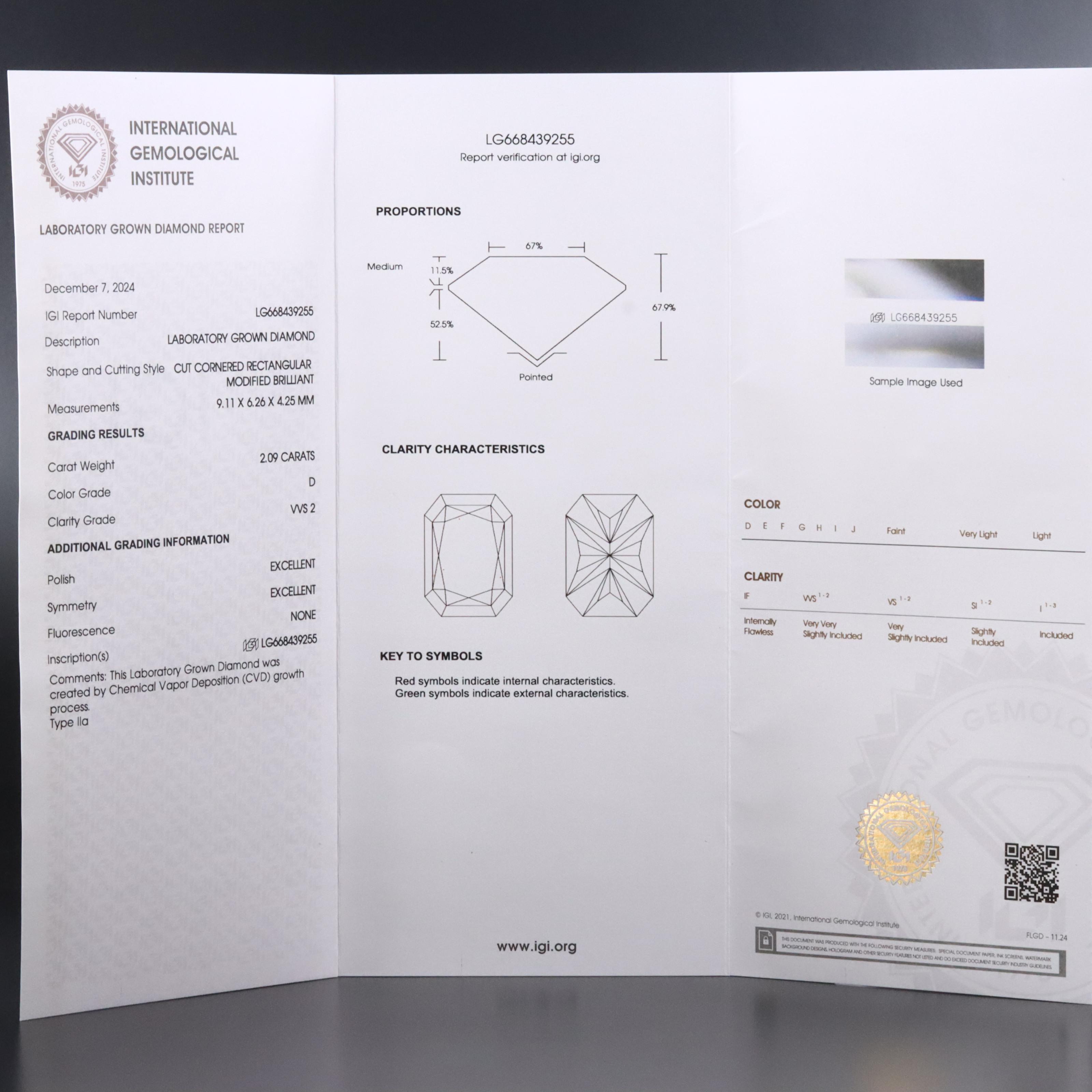 Loose 2.09 CT Lab Grown Diamond with IGI Report
