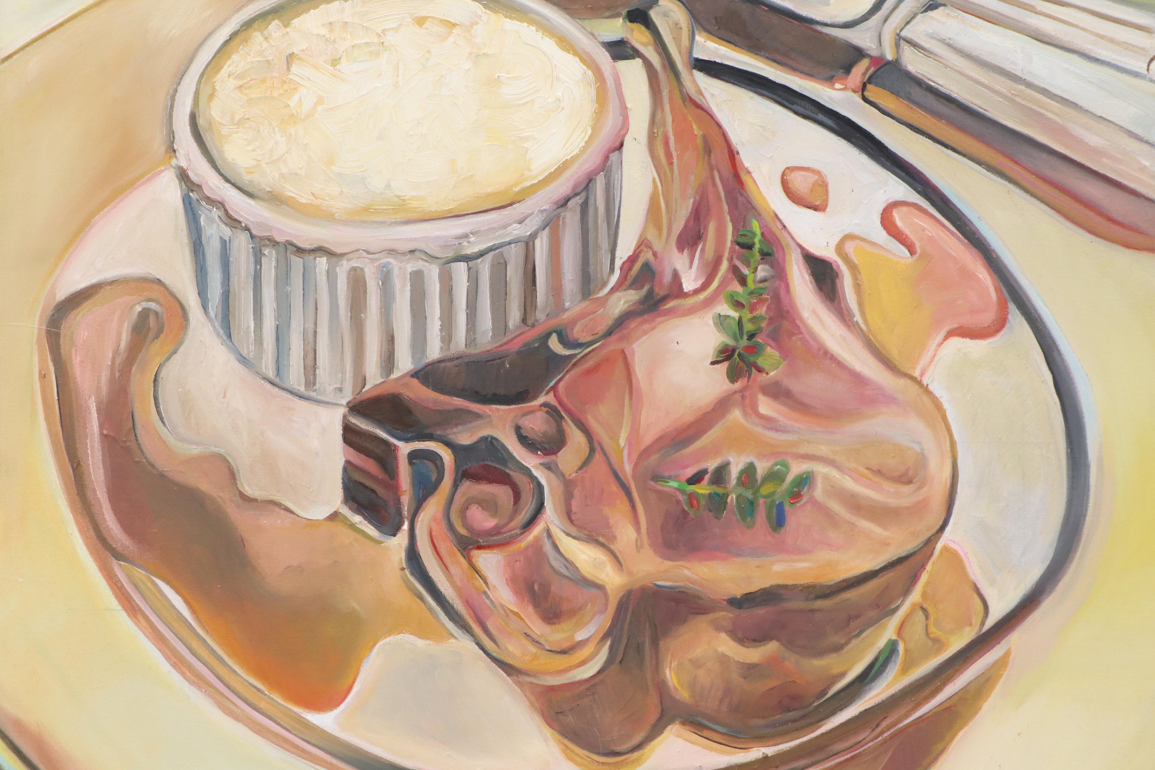 Mauri Moskowitz Acrylic Painting of Meal with Pork Chop