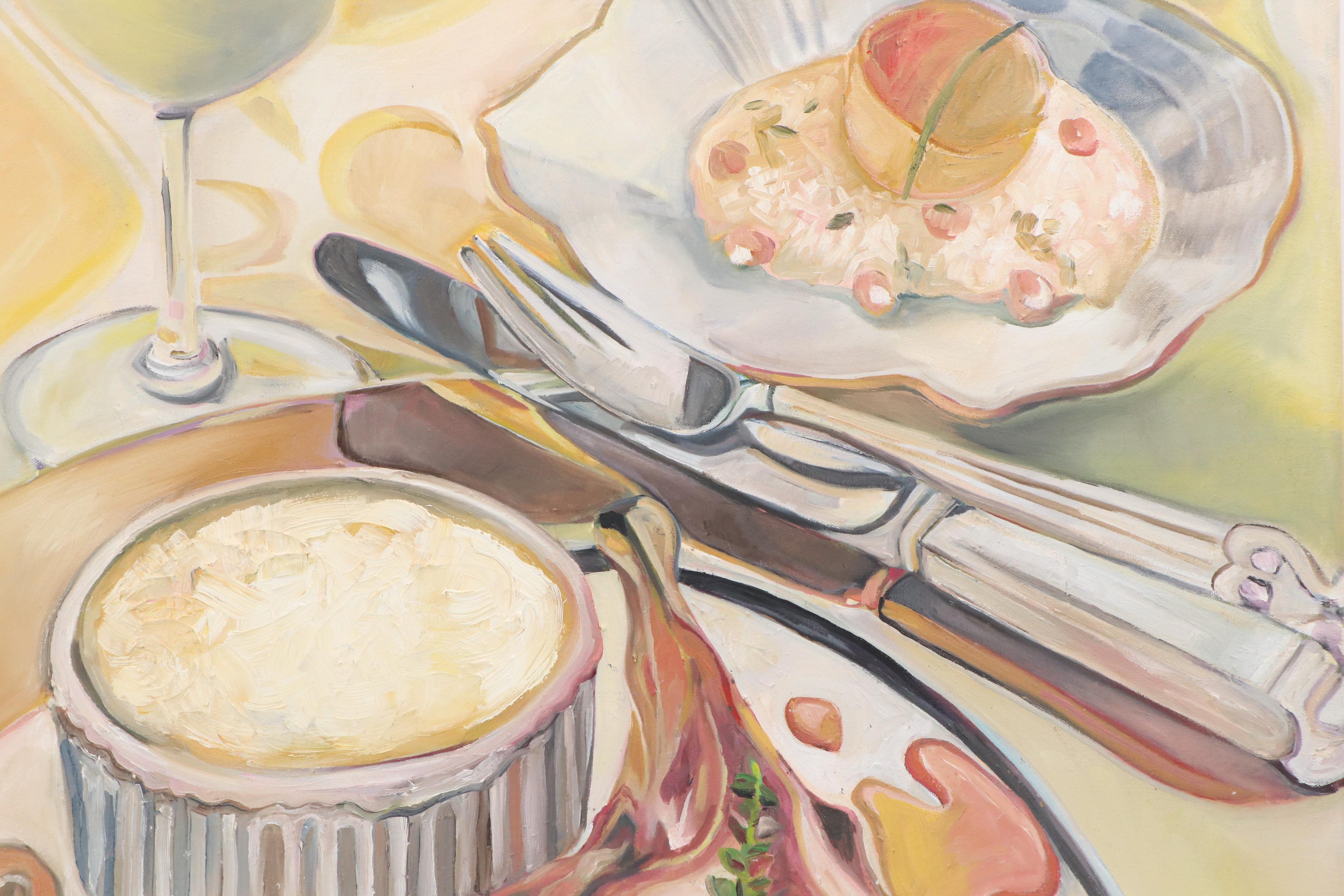 Mauri Moskowitz Acrylic Painting of Meal with Pork Chop