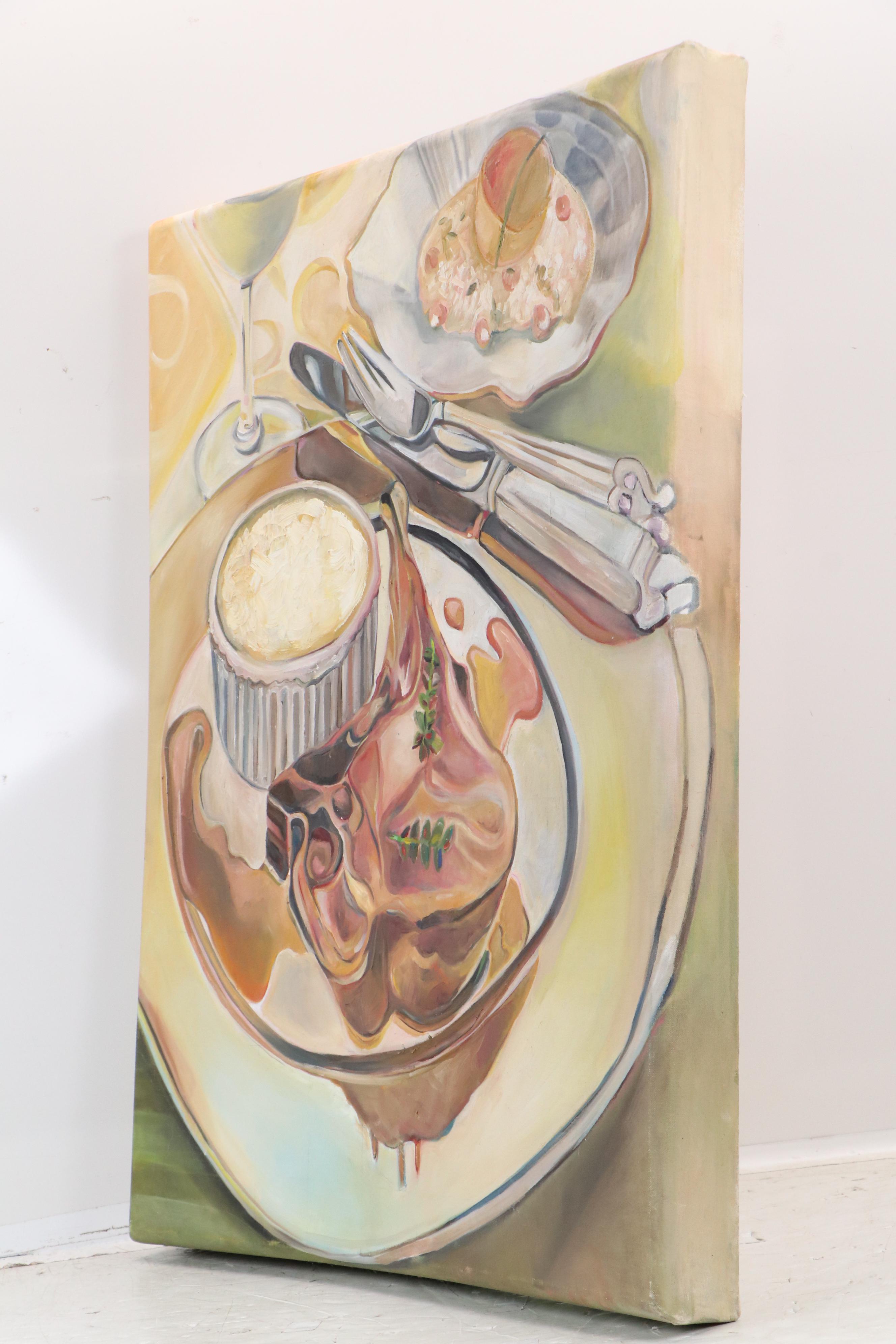 Mauri Moskowitz Acrylic Painting of Meal with Pork Chop
