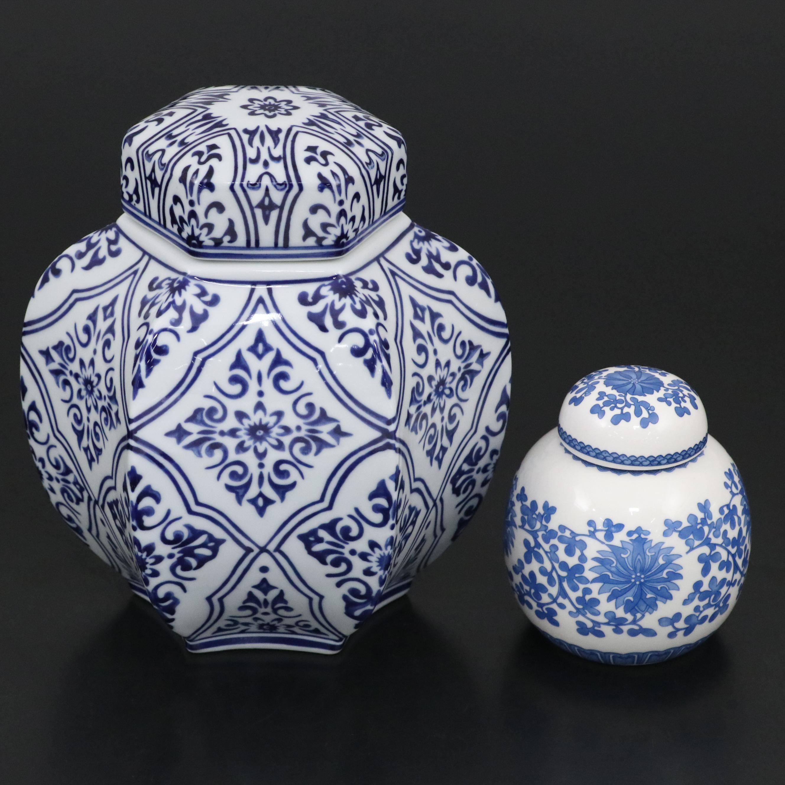 Blue & White Porcelain Ginger Jar with Takahashi Lidded Box and Small Ginger Jar